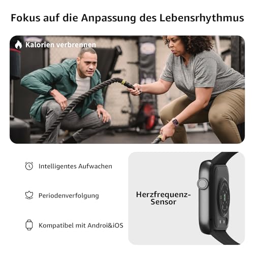 Detalle de AcclaFit Smartwatch – 1,85" HD Touch, IP68, 140+ Sportmodi, Pulsmesser, Schlafmonitor, Telefonfunktion – Schwarz