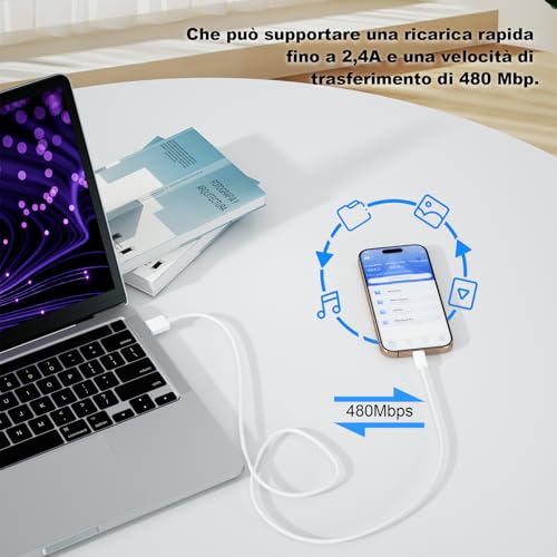 Detalle de BSTOEM Cavo USB A a USB C 2 pezzi da 2 m: ricarica rapida e lunga durata per iPhone, Galaxy e iPad
