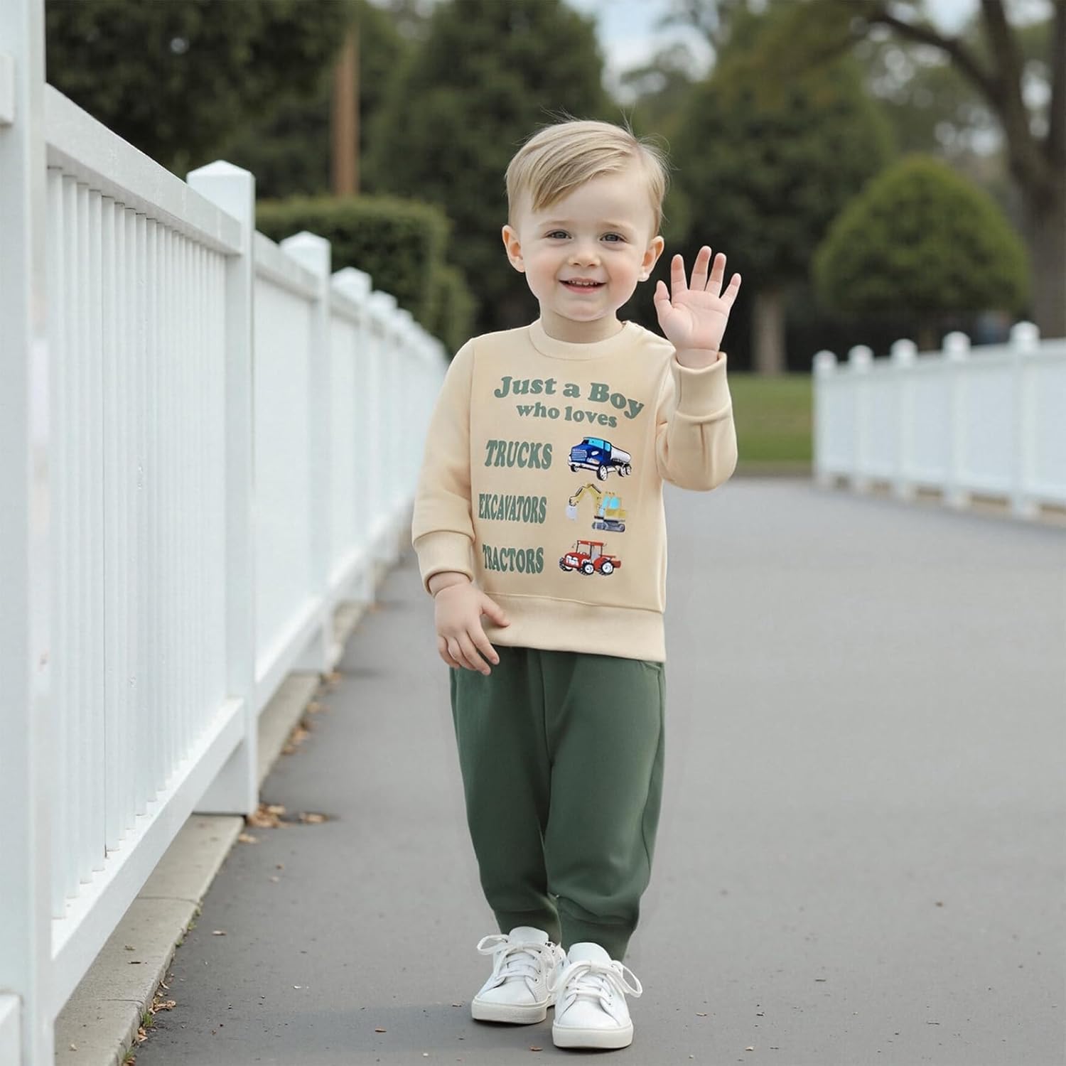 Thumbnail 3 de Geagodelia Toddler Boy Spring/Autumn Outfit Set with Tractor Print Sweatshirt and Joggers
