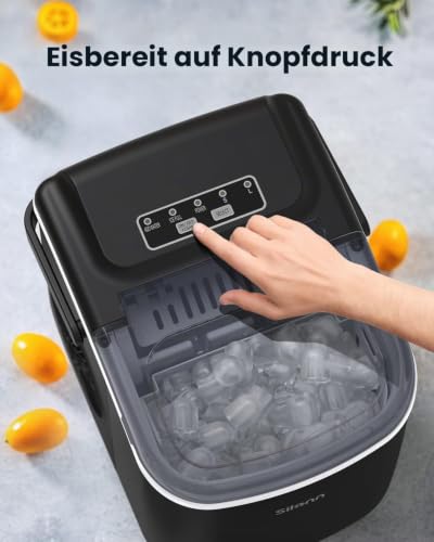 Detalle de Silonn Countertop Ice Maker Machine with 9 Cubes in 6 Minutes – 12 kg/24h, 2 Ice Sizes, Self-Cleaning, Includes Scoop and Basket