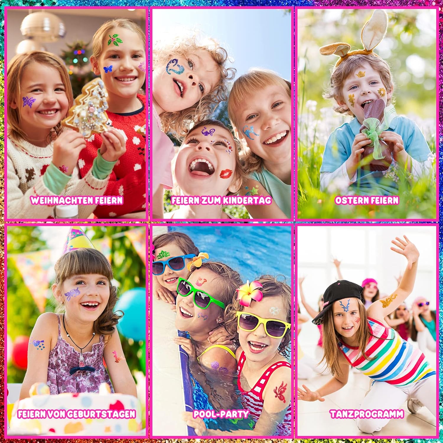 Thumbnail 5 de jingyuanli Glitzer Tattoo Set Kinder mit 42 Farben, 228 Schablonen und Strasssteinen (ab 3 Jahren)