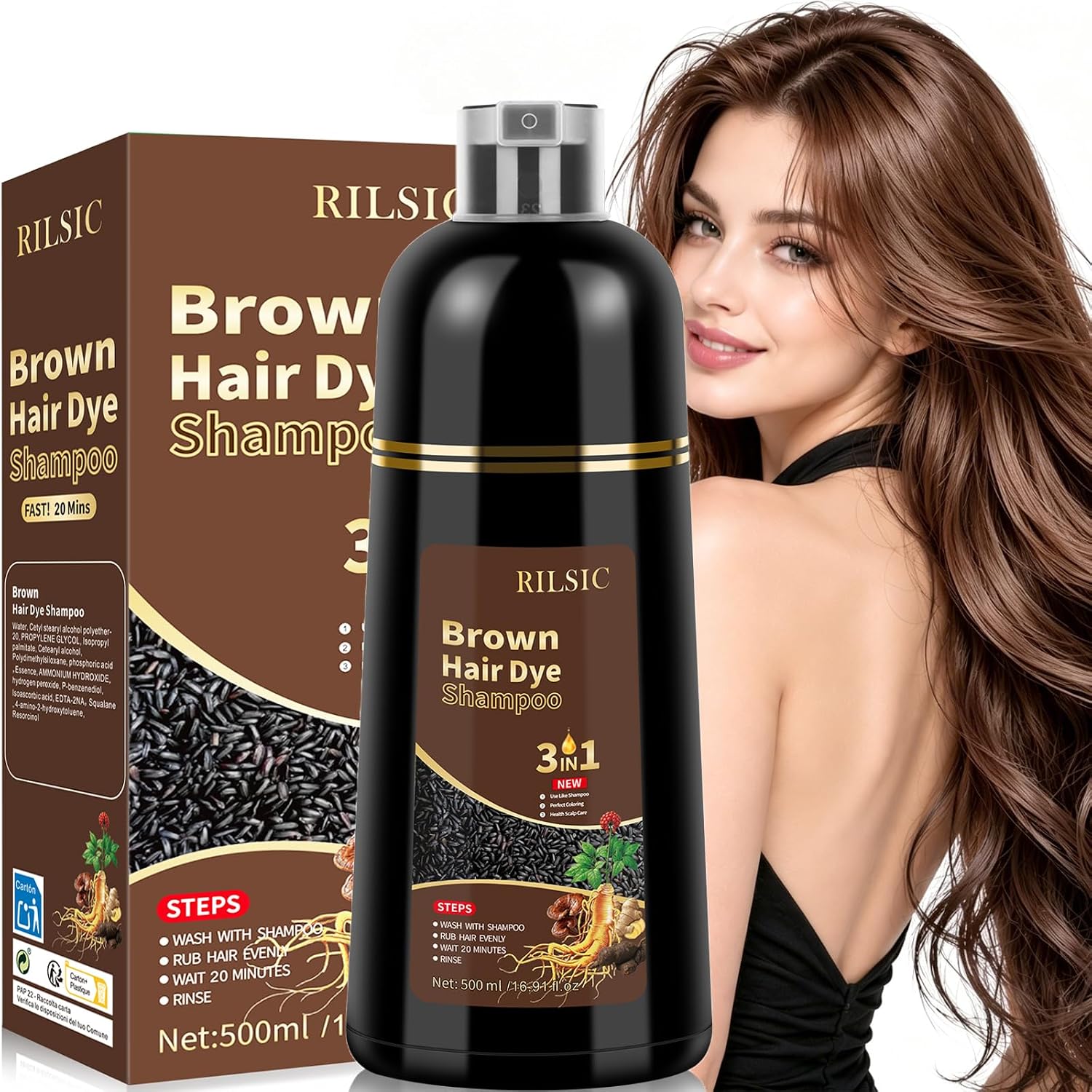 Detalle de Haarfärbeshampoo (3-in-1) Hellbraun – 500 ml für graues Haar und Bart