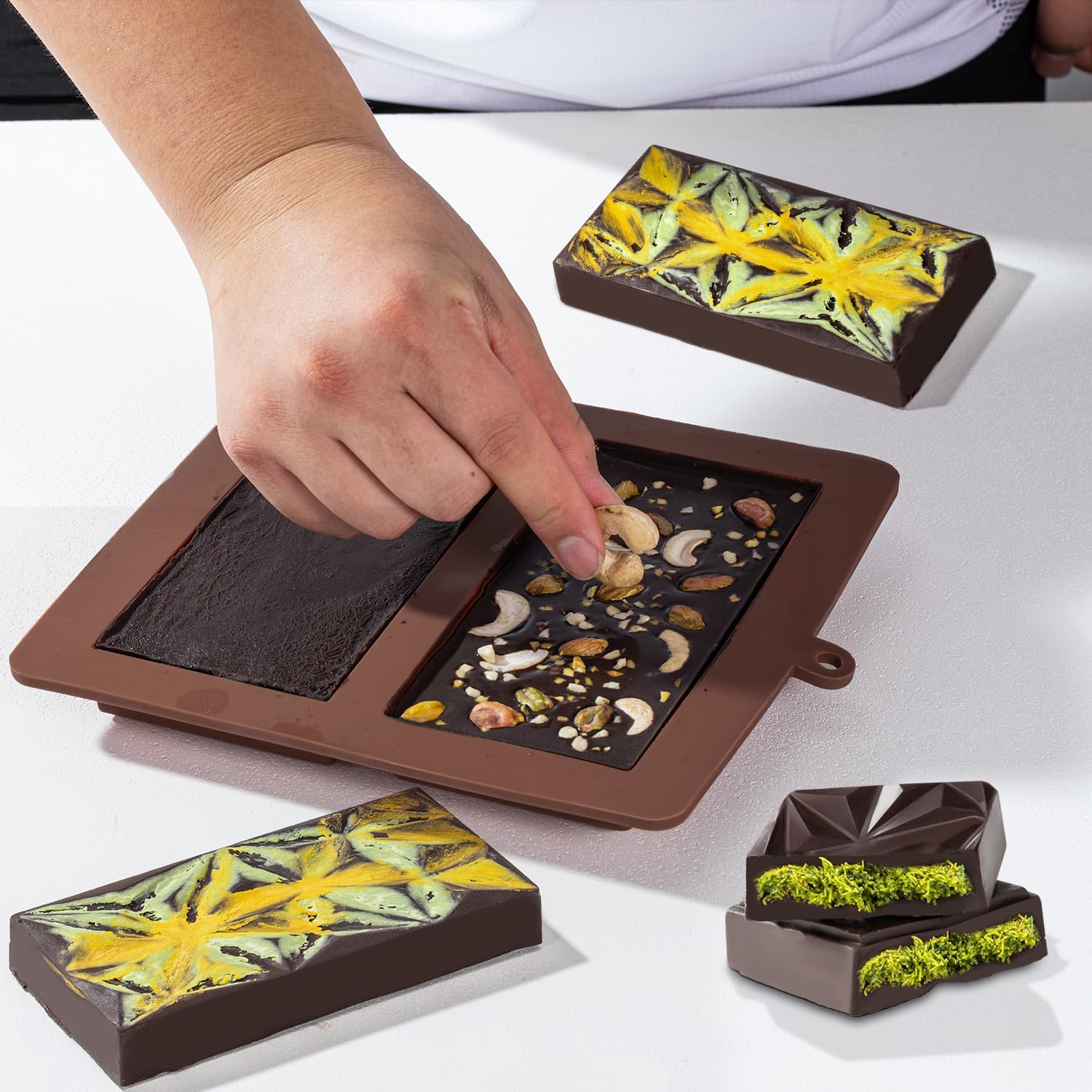 Detalle de UWILLION Deep Chocolate Bar Mold Silicone 1 Inch Dubai Pistachio Bar 🍫