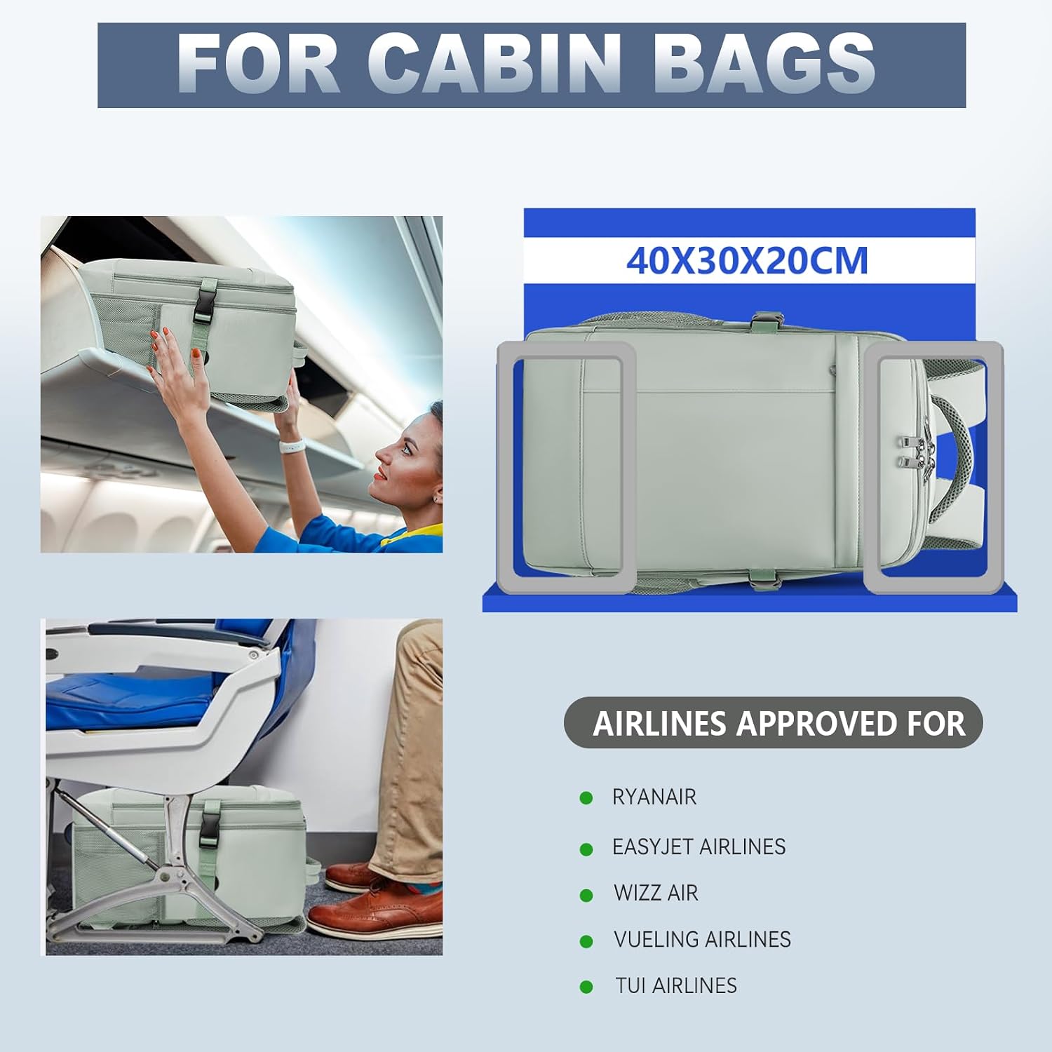 Detalle 2 de Lossga Ryanair cabin bag 40x30x20 (24L) underseat travel backpack with TSA-style security unfolding and USB charging port