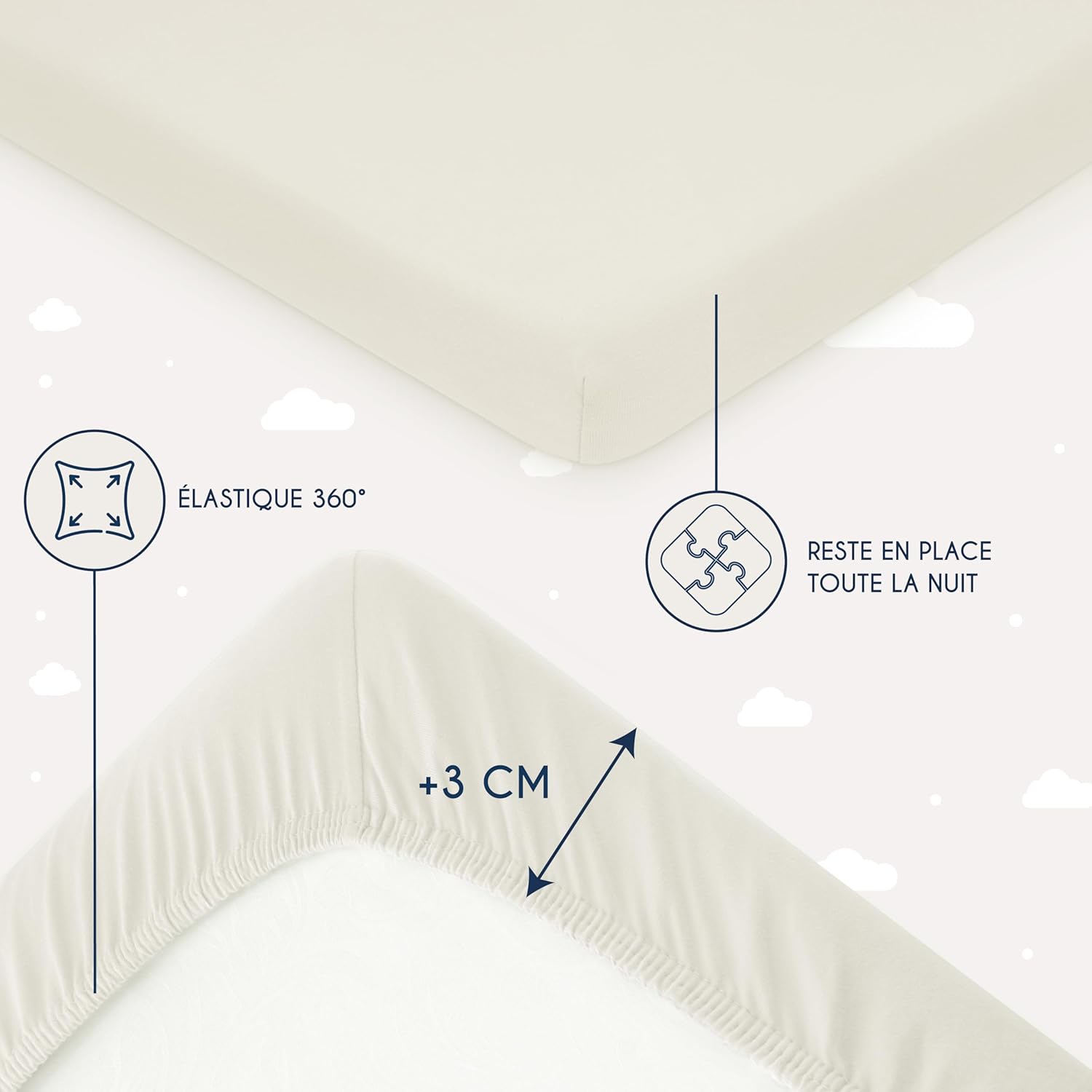 Detalle de Dreamzie Drap Housse 60x120 cm (x2) en coton jersey 145 gsm – Oeko-Tex