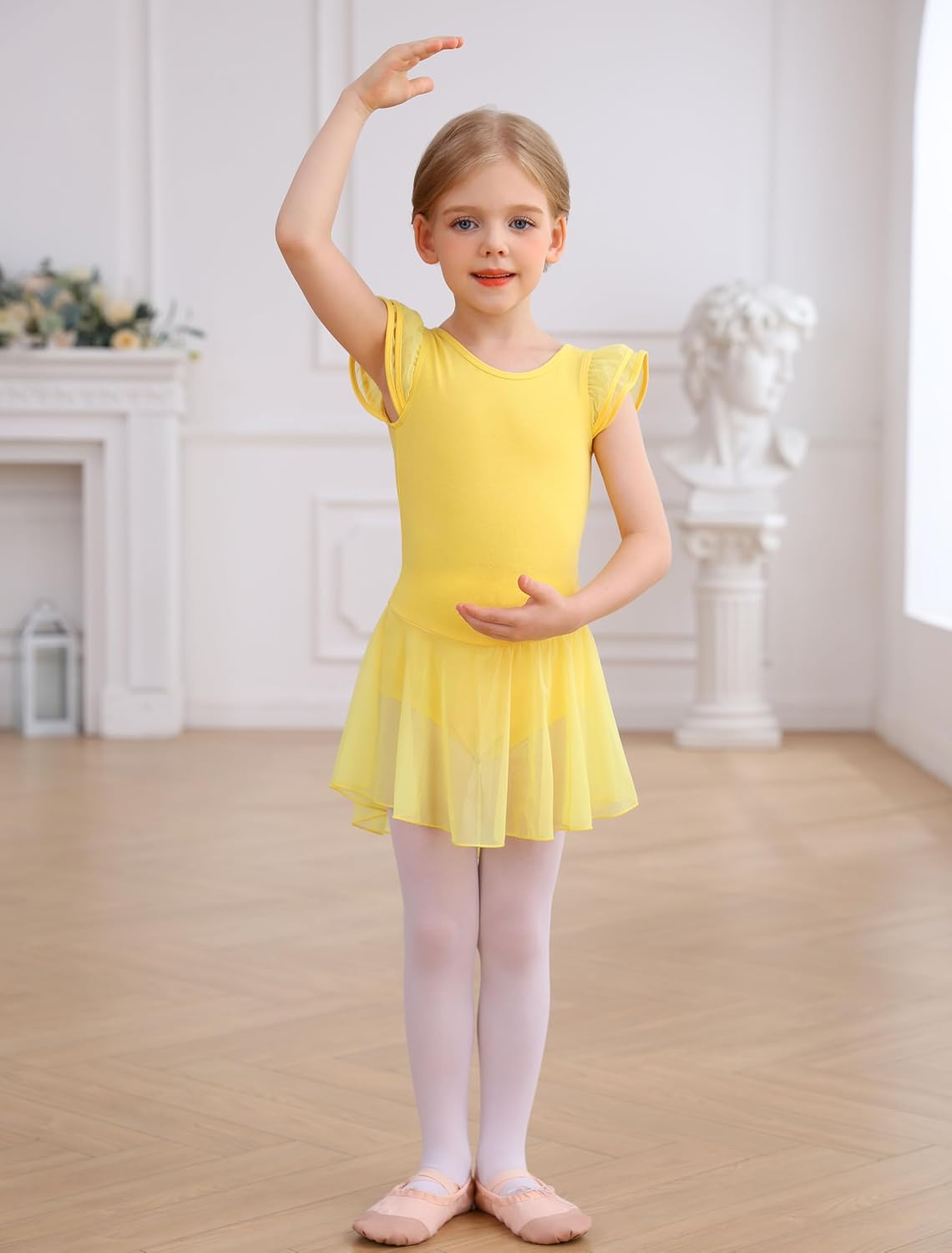 Detalle de MdnMd Girls Dance Ballet Leotards Dress with Flutter Sleeves, Hollow Knot Back & Skirt