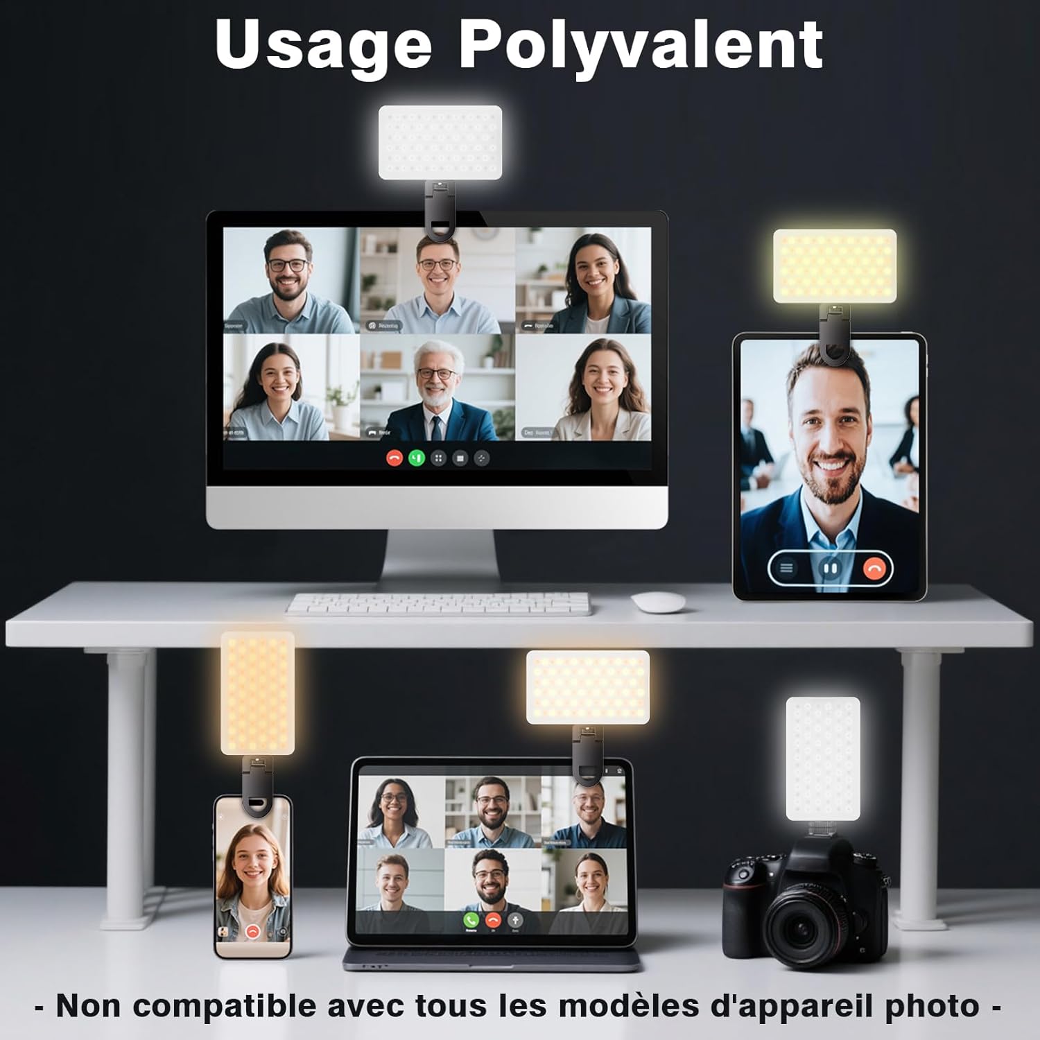 Thumbnail 5 de BNEHHOV 90 LED Lumière Téléphone Selfie Light : 3 modes, 10 niveaux et lumière réglable