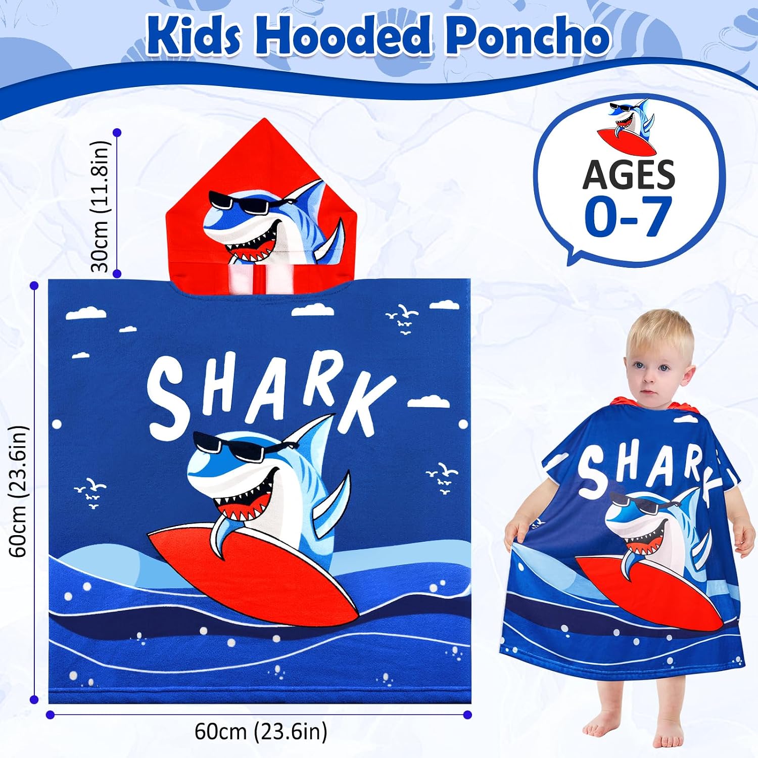 Thumbnail 1 de BTNEEU Poncho de Bain Enfant – Serviette de Plage à Capuche Ultra Absorbante (2–6 ans, 29,5 x 59 pol.)
