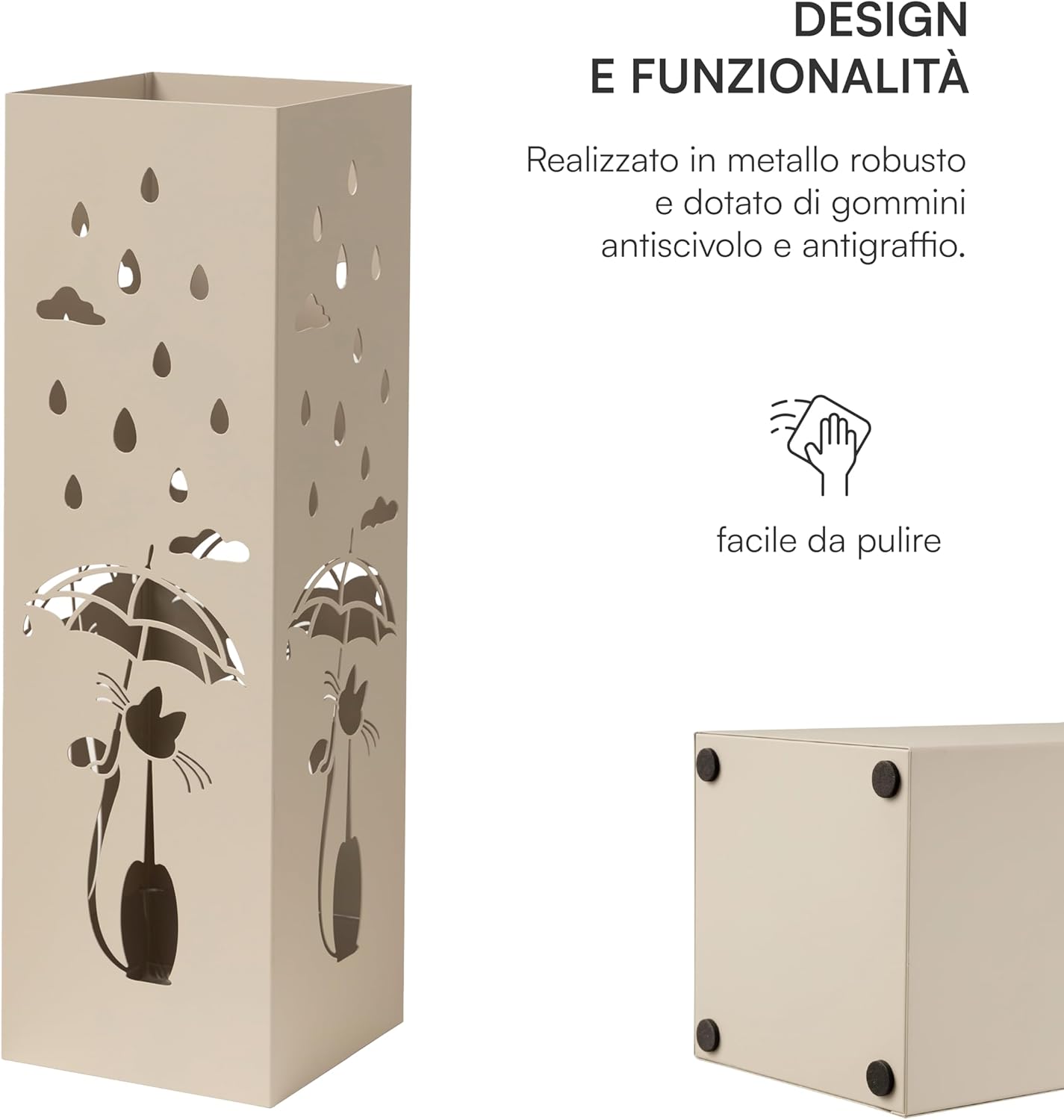 Thumbnail 3 de Baroni Home Portaombrelli Design Moderno in Metallo Tortora con Gatto e Vaschetta Scolapioggia rimovibile