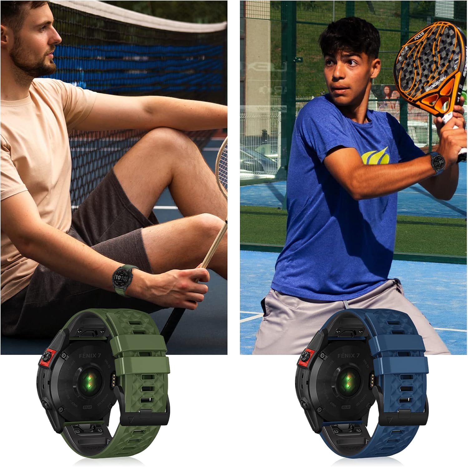 Thumbnail 6 de LanQii 22 mm QuickFit Silikon-Armband (schwarz/grau) für Garmin Tactix 8 & Fenix 47 mm