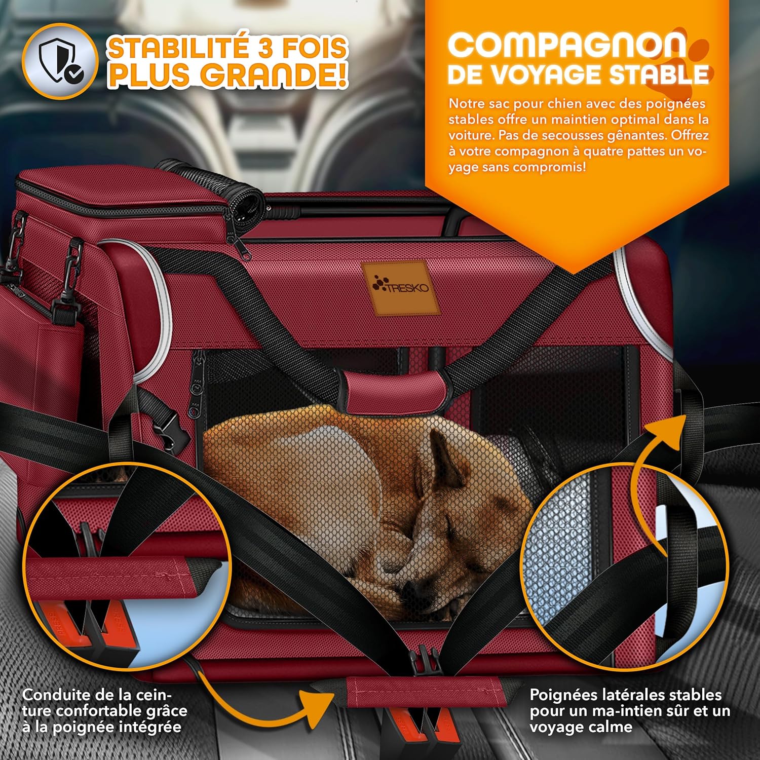 Detalle de TRESKO Box pour chiens pliable avec tapis pour fuites et spatule – transporteur robuste pour chiens et chats (L, gris)