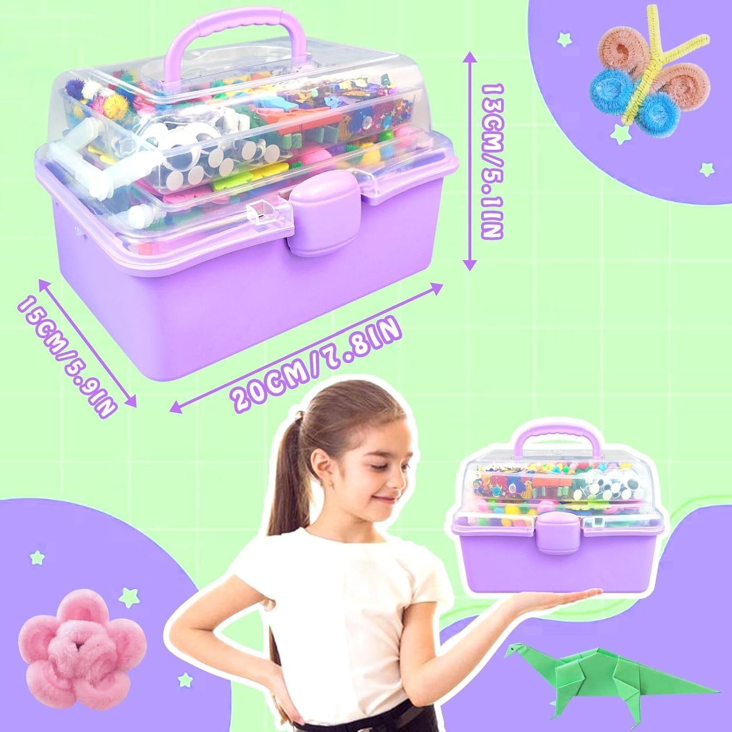 Thumbnail 6 de ZEIZHUBN 3000 Stück Bastelset Kinder – Tragbarer Bastelkoffer mit Pfeifenreinigern, Perlen, Papier und mehr