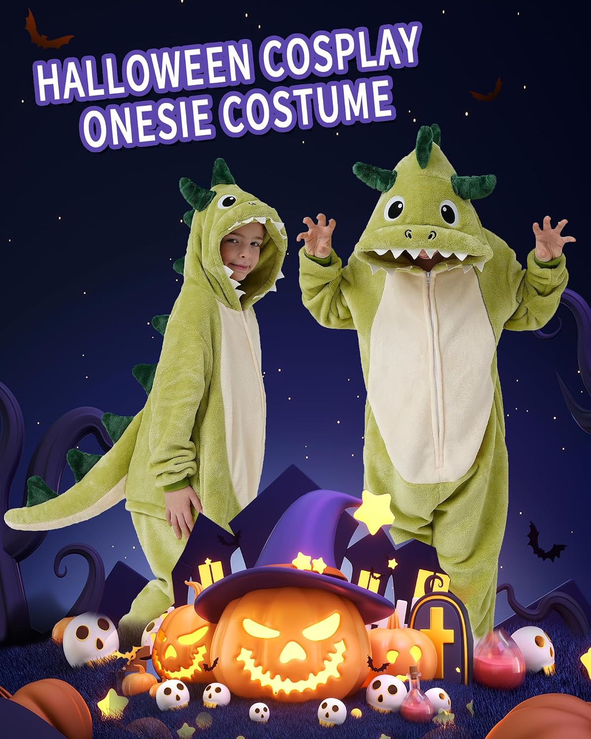 Detalle 2 de Dxilm Kids Dinosaur Onesie Costume, Flannel Pajamas with 3D Hood and Tail