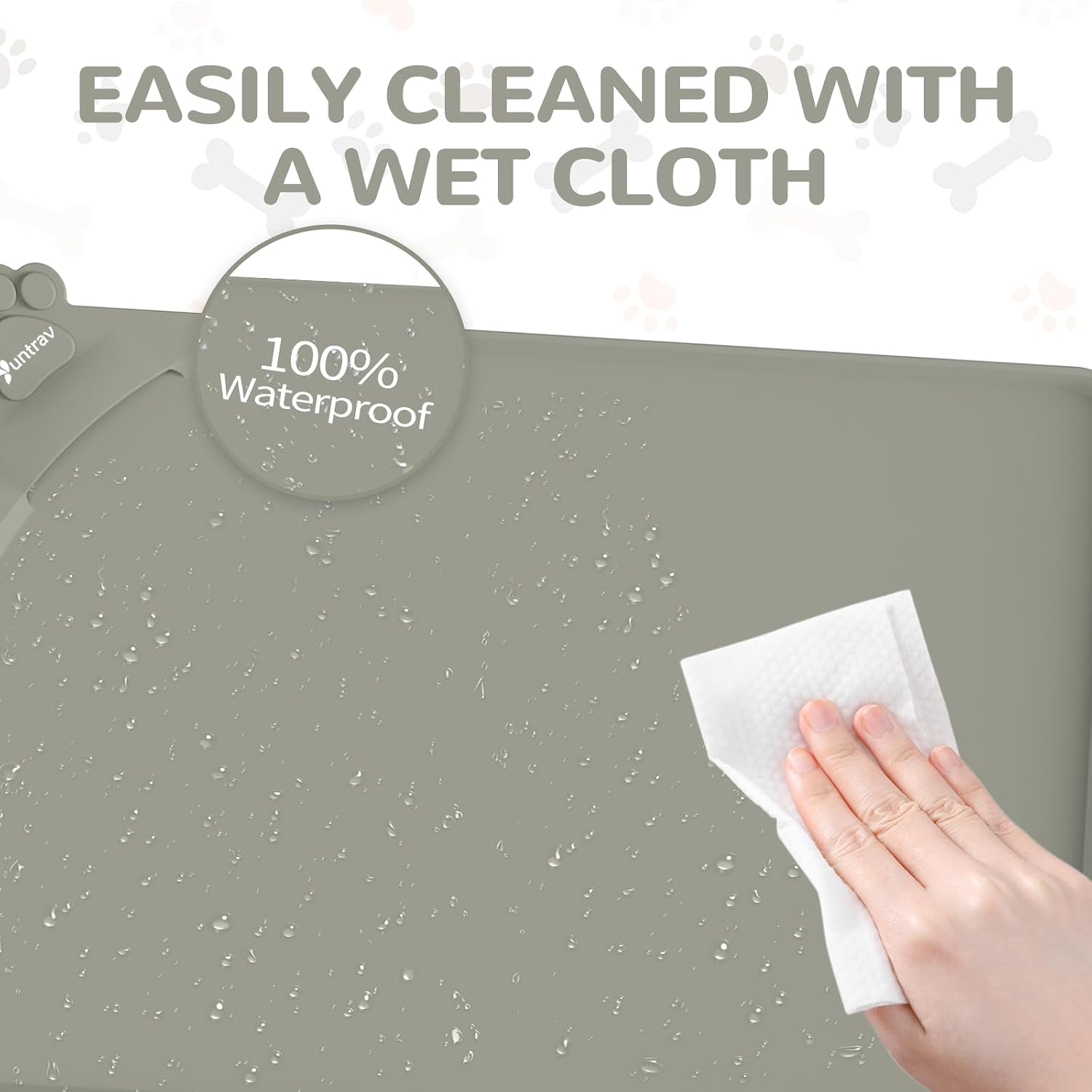 Thumbnail 5 de Silicone Waterproof Dog Cat Feeding Mat with High Lips 48 x 30cm – Non-Slip Bari-Style Spill-Proof Mat (Beige)