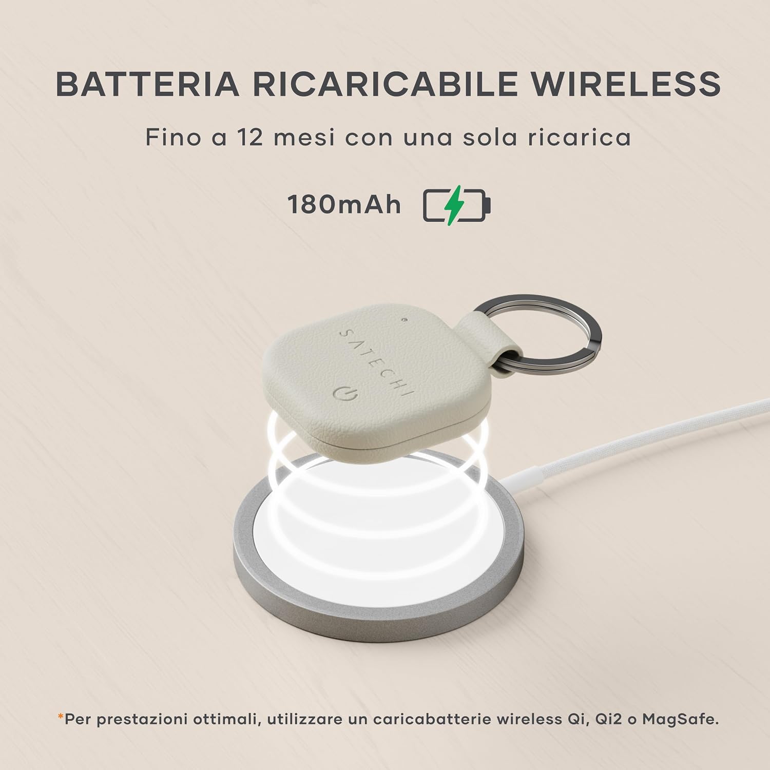 Thumbnail 4 de SATECHI FindAll localizzatore per chiavi con Apple Find My, ricarica wireless e avviso acustico potente (beige)