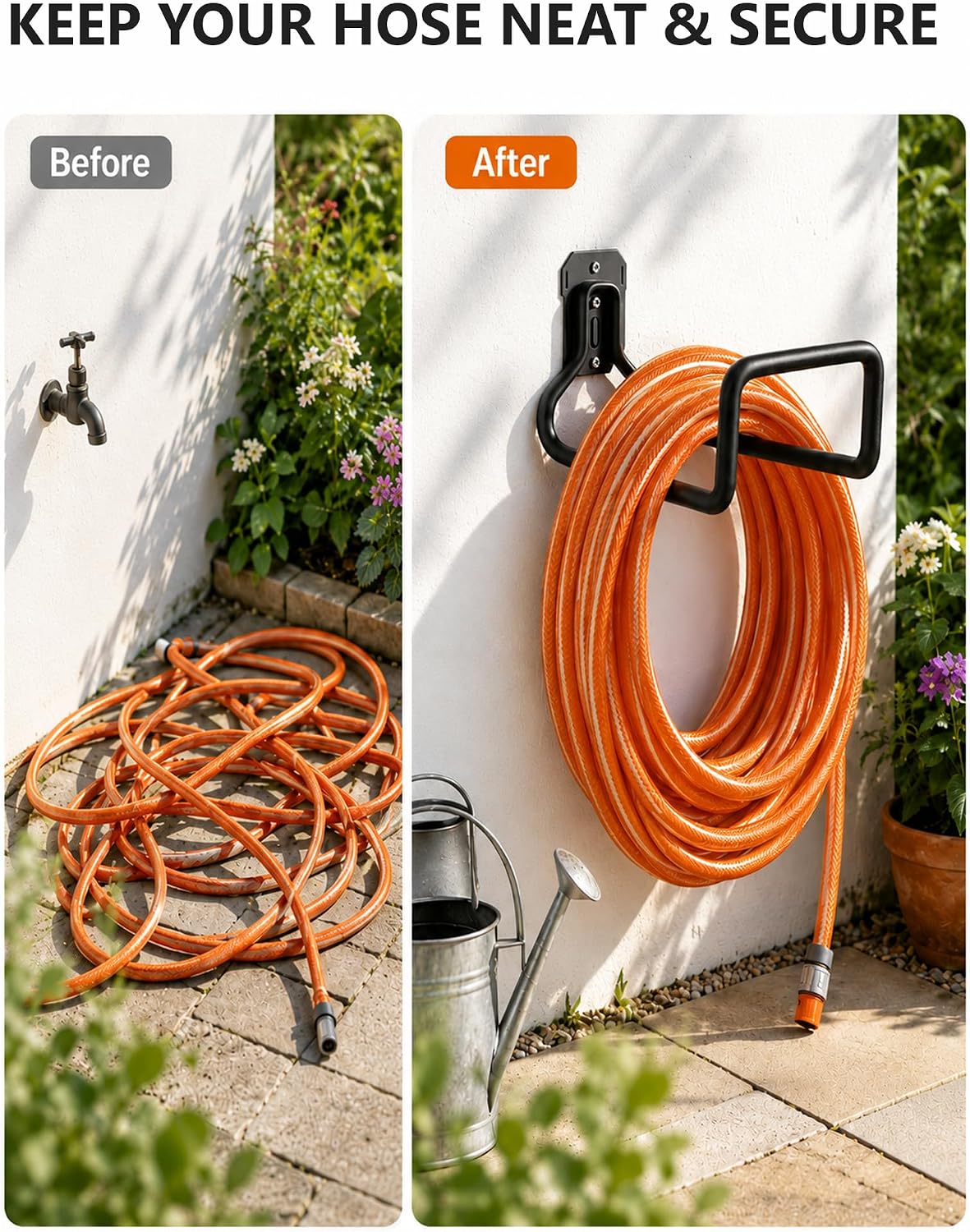 Detalle 2 de BIJOKETTEN Hose Holder-1Pack-Black Wall-Mount Metal Garden Hose Holder