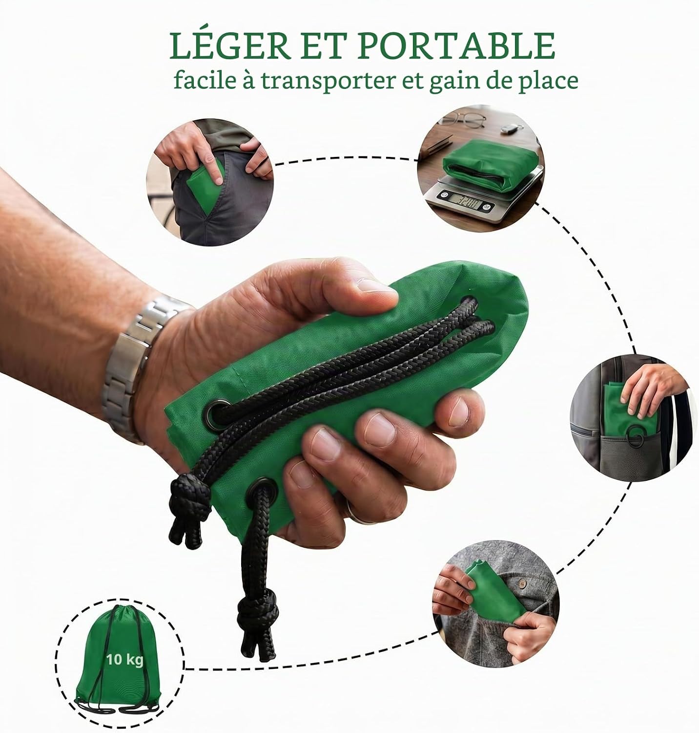 Detalle 2 de WESTWOOD FOX gymtas met trekkoord, 4 liter, opvouwbaar en groen