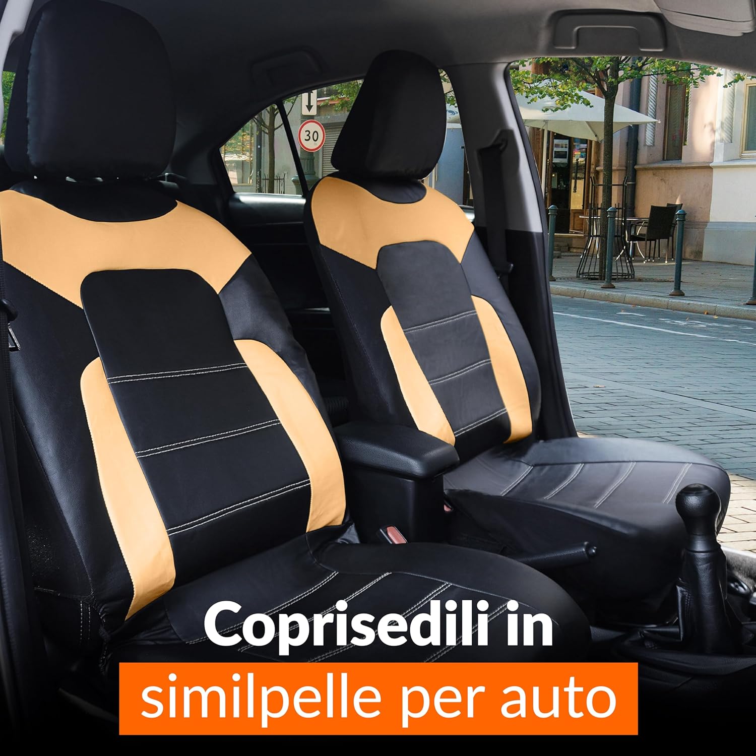 Detalle 2 de Upgrade4cars Coprisedili Auto Universale Ecopelle Beige – Set Completo Anteriore e Posteriore