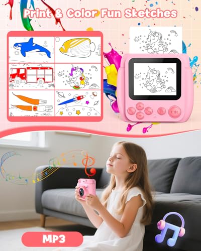 Detalle 2 de Gofunly Cámara Infantil Instantánea 2.4” 1080P con tarjeta de 32GB y papel (rosa)