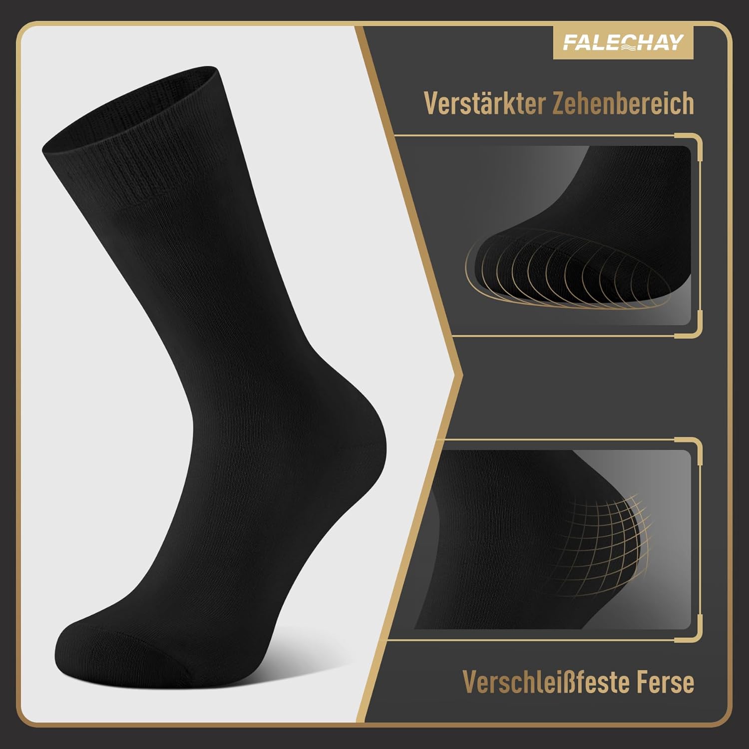 Thumbnail 2 de Falechay Herren Sportsocken (12 Paar) – klassische schwarze Socken aus atmungsaktiver Baumwolle