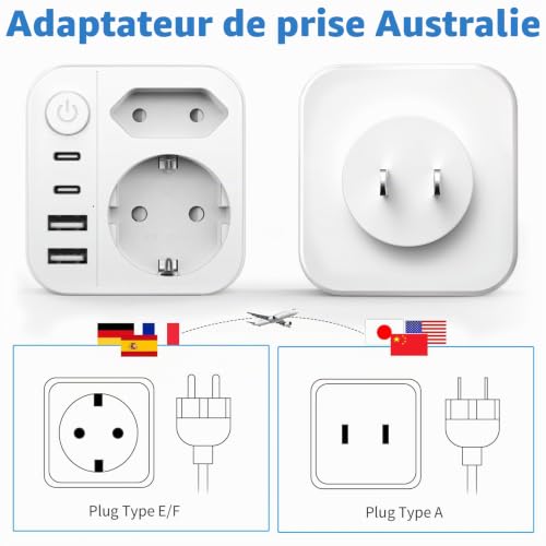 Detalle de Oivneele Adaptateur de voyage 6-en-1 Type A avec 2 ports USB-C et 2 USB-A