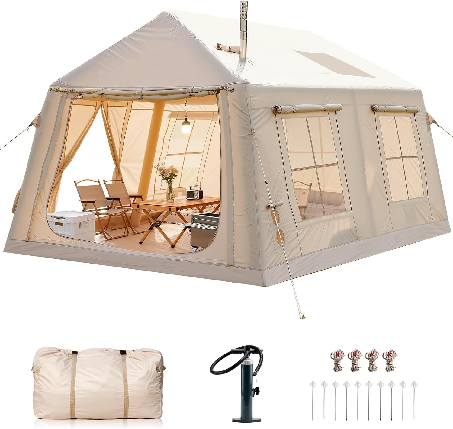 Detalle de Ytaoeo CQZP-8P-KK Inflatable Camping Tent with Stove Jack and Oxford Fabric