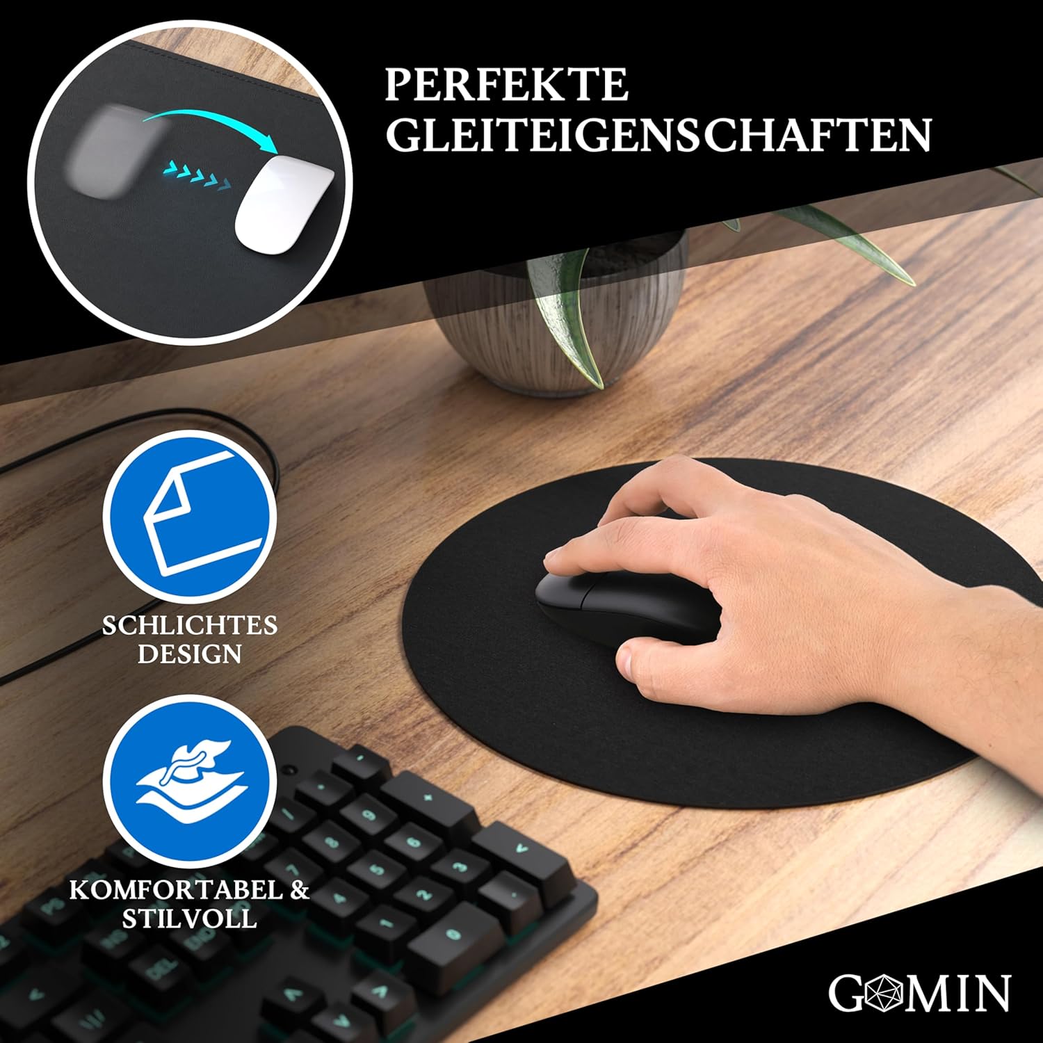 Detalle 2 de Gomin Gaming Mauspad Rund Ø22cm