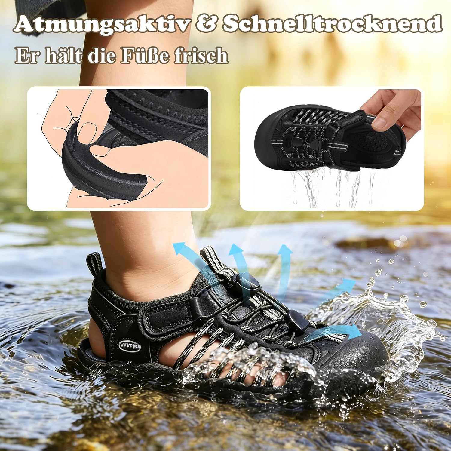 Detalle de JMFCHI SPORTS Unisex Kinder Sandalen – Breite Zehenbox, atmungsaktiv, leicht und sicher