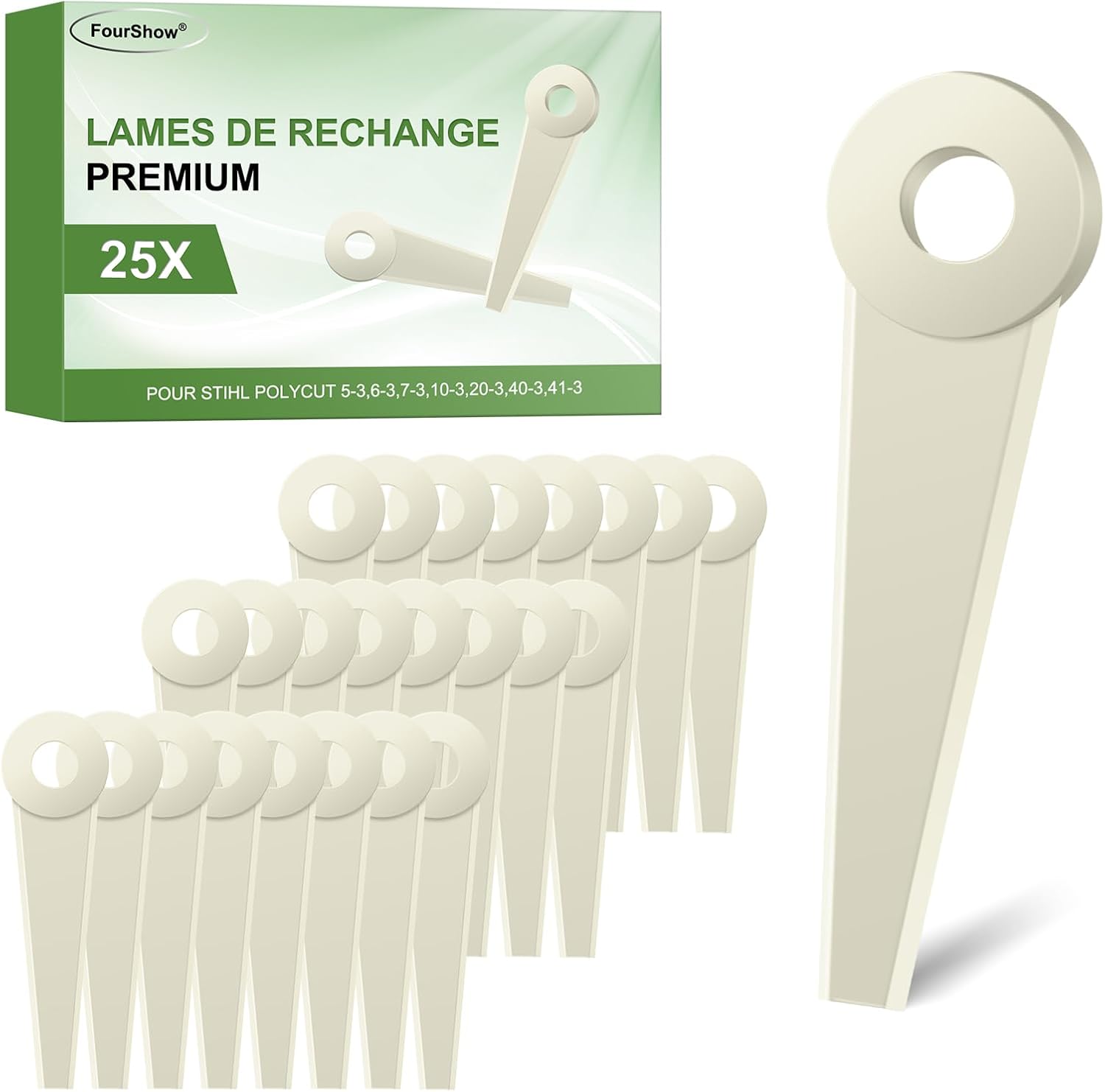FourShow 25 lames de rechange en nylon pour débroussailleuse/ coupe-bordures STIHL Polycut 5-3,6-3,7-3,10-3,20-3,40-3,41-3