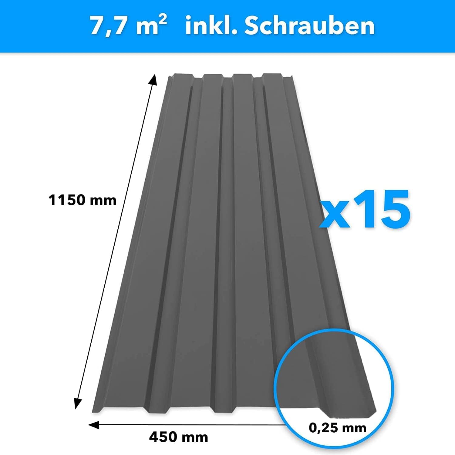 Thumbnail 1 de KARAT 15x Trapezblech 115 x 45 cm (Stahl, 0,25 mm) inkl. Schrauben – Set für Wand- und Dachverkleidung