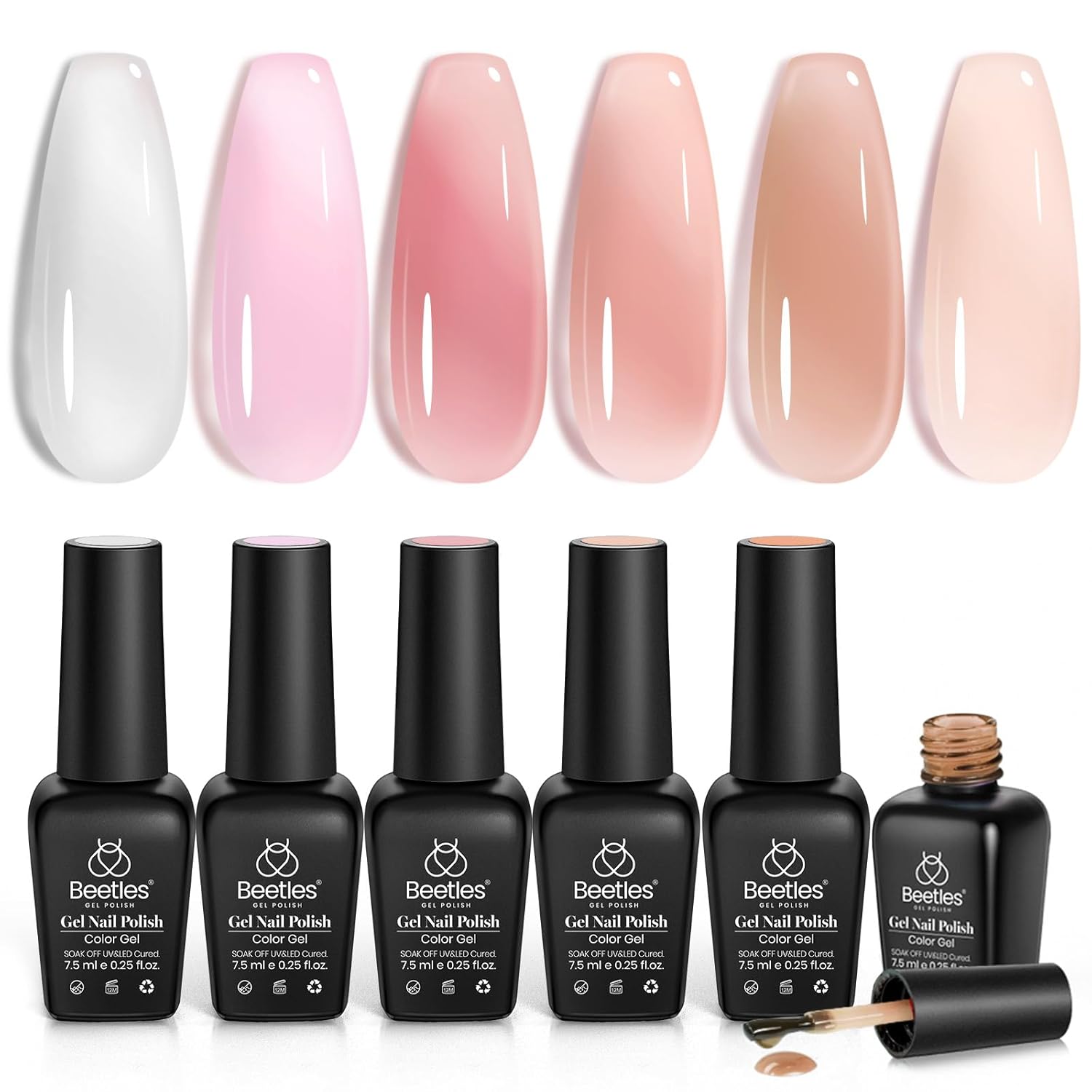 Detalle de Beetles Jelly UV Gel Nagellack Set mit 6 Farben (transluzente Nude-Farben) – Jelly Gel Polish für UV/LED