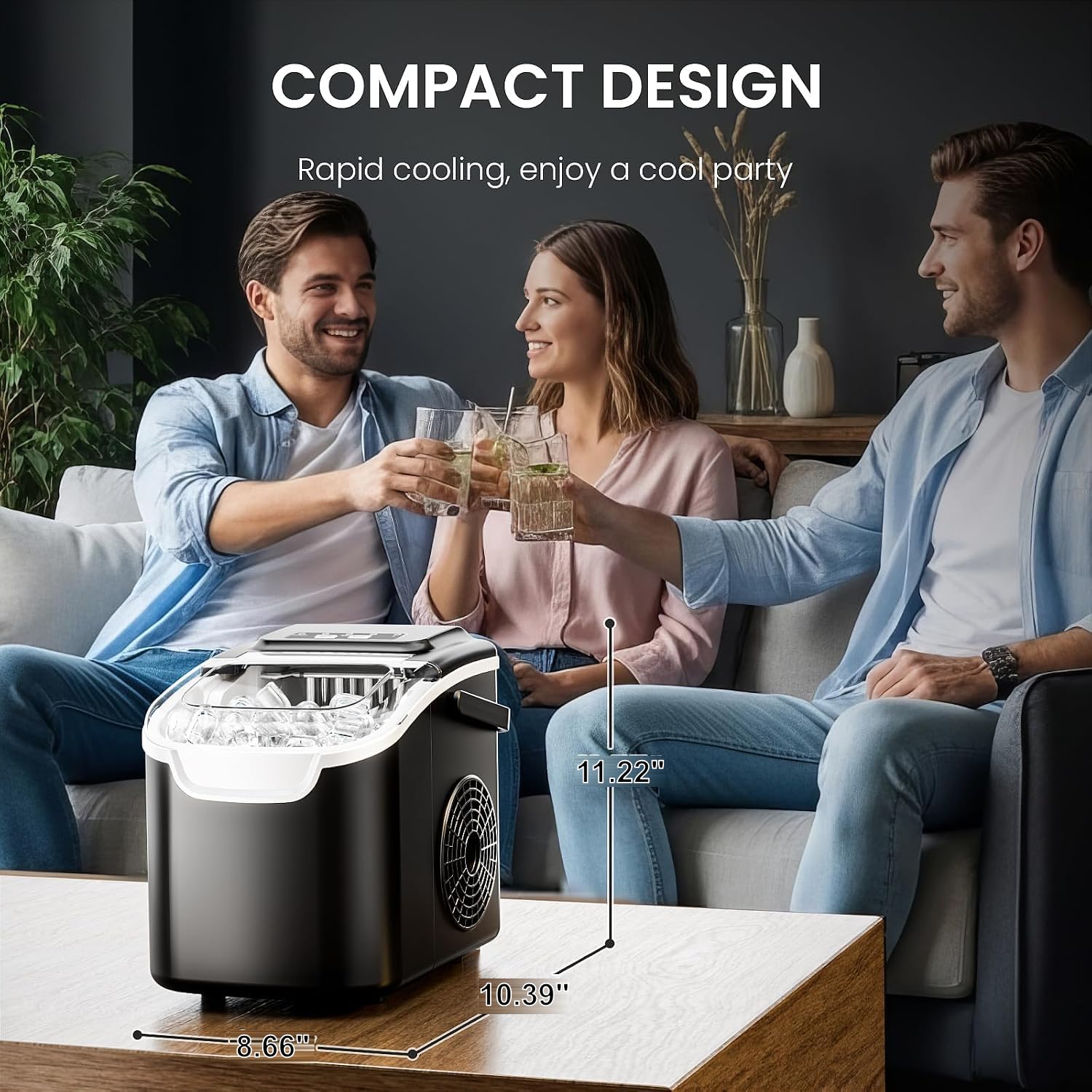 Thumbnail 6 de Electactic 58012RIMO-BLACK Countertop Ice Maker with Self-Cleaning and Two Ice Sizes