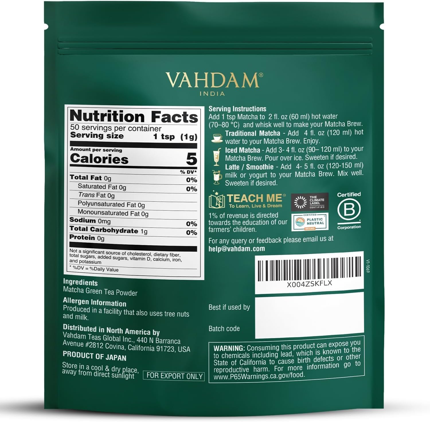 Detalle 2 de VAHDAM Matcha Premium Tè Verde 50g
