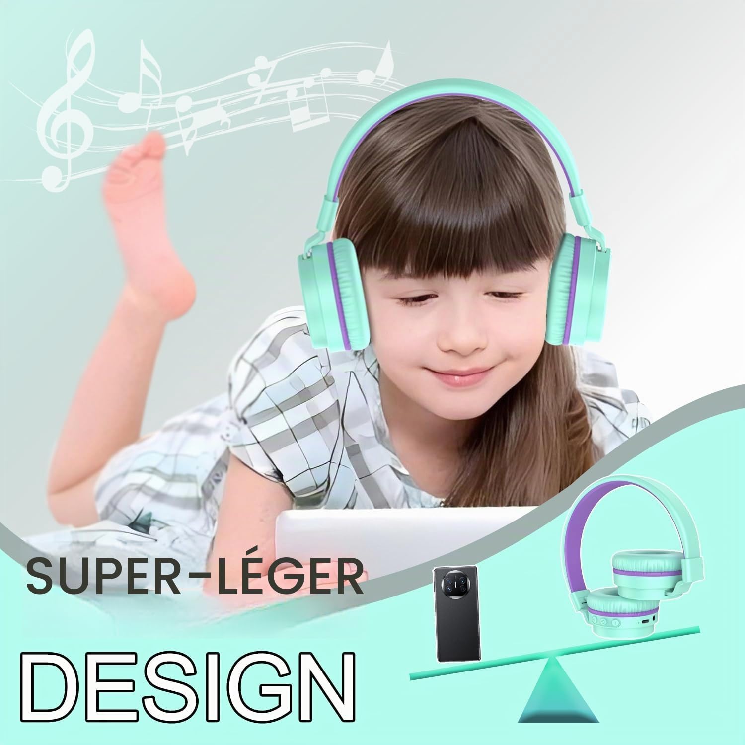 Detalle de YOYOTUNE DMJ-BT01 kinderhoofdtelefoon, draadloos, opvouwbaar en met volumebegrenzing