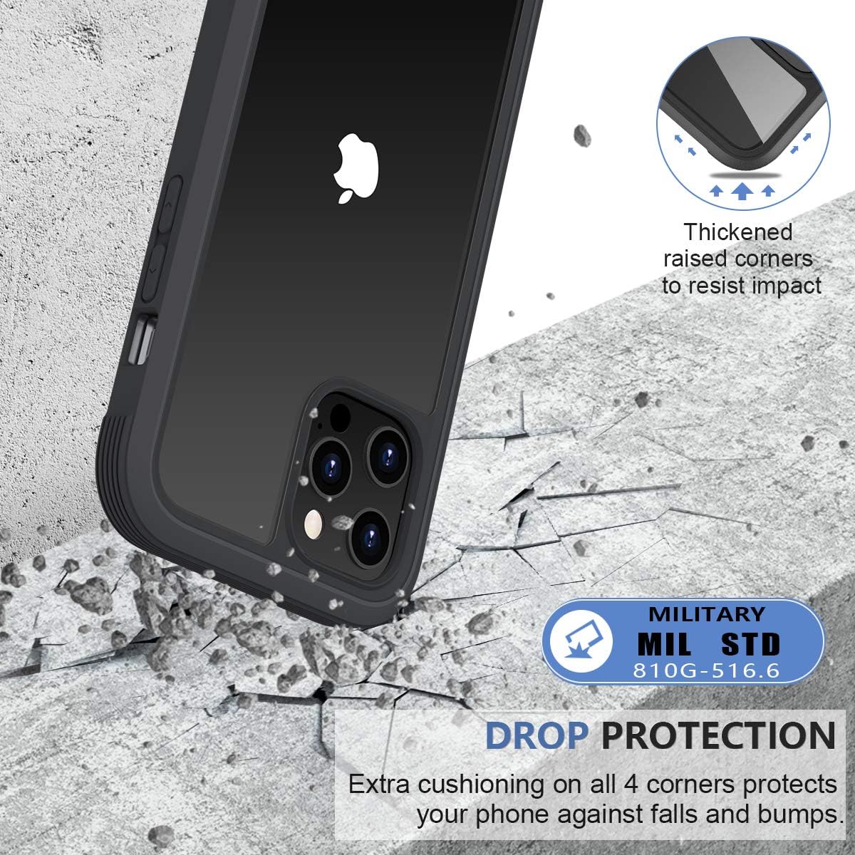 Detalle de Miracase iPhone 12 / 12 Pro 6.1-inch Case with Built-in Tempered Glass Screen Protector (Full Body, Black)
