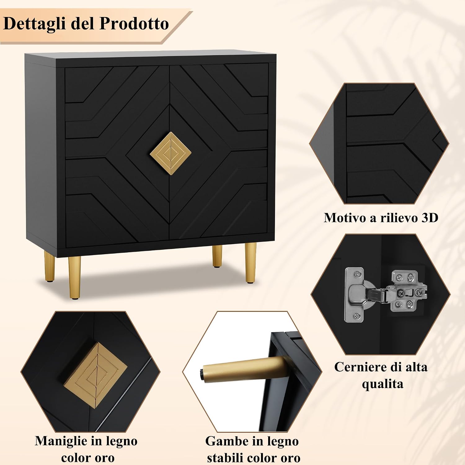 Thumbnail 4 de HOLTICO Credenza Moderna con 2 Ante: design geometrico, struttura robusta e versatilità per ogni ambiente