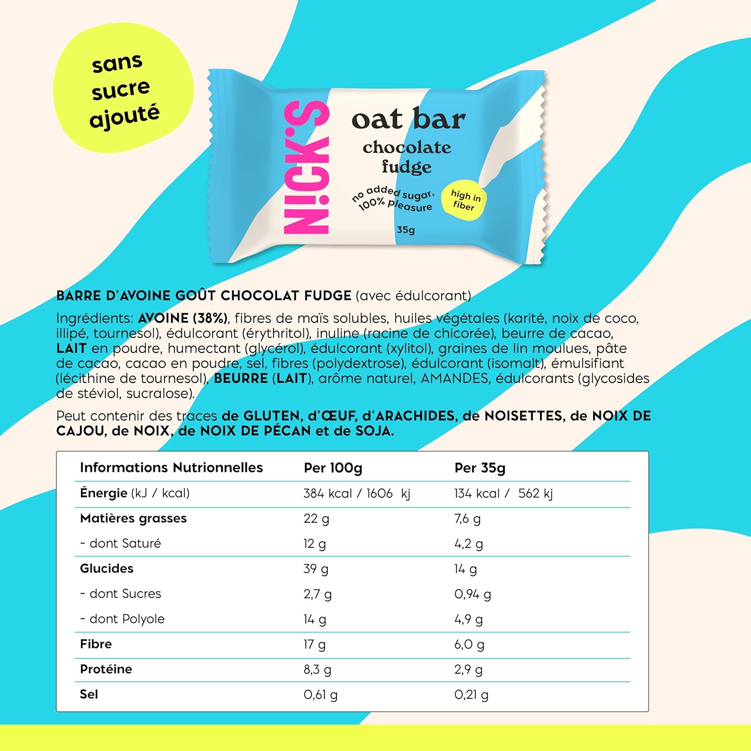 Thumbnail 1 de N!CK’S NICKS Barre d’avoine fudge au chocolat (flapjack) – sans sucre ajouté, riche en fibres – 12x35 g