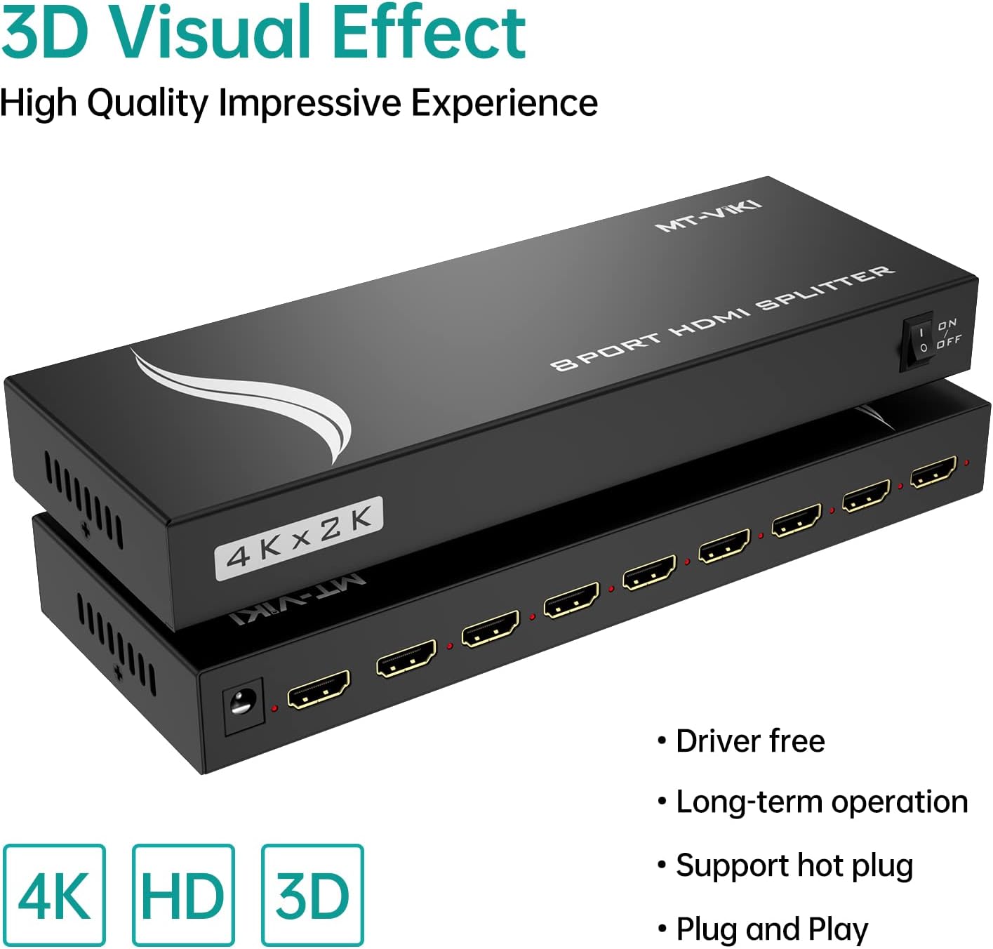 Thumbnail 3 de MT-VIKI HDMI Splitter 1 in 8 Out (Powered) — 8-Port HDMI Signal Duplicator for 4K@30Hz Displays