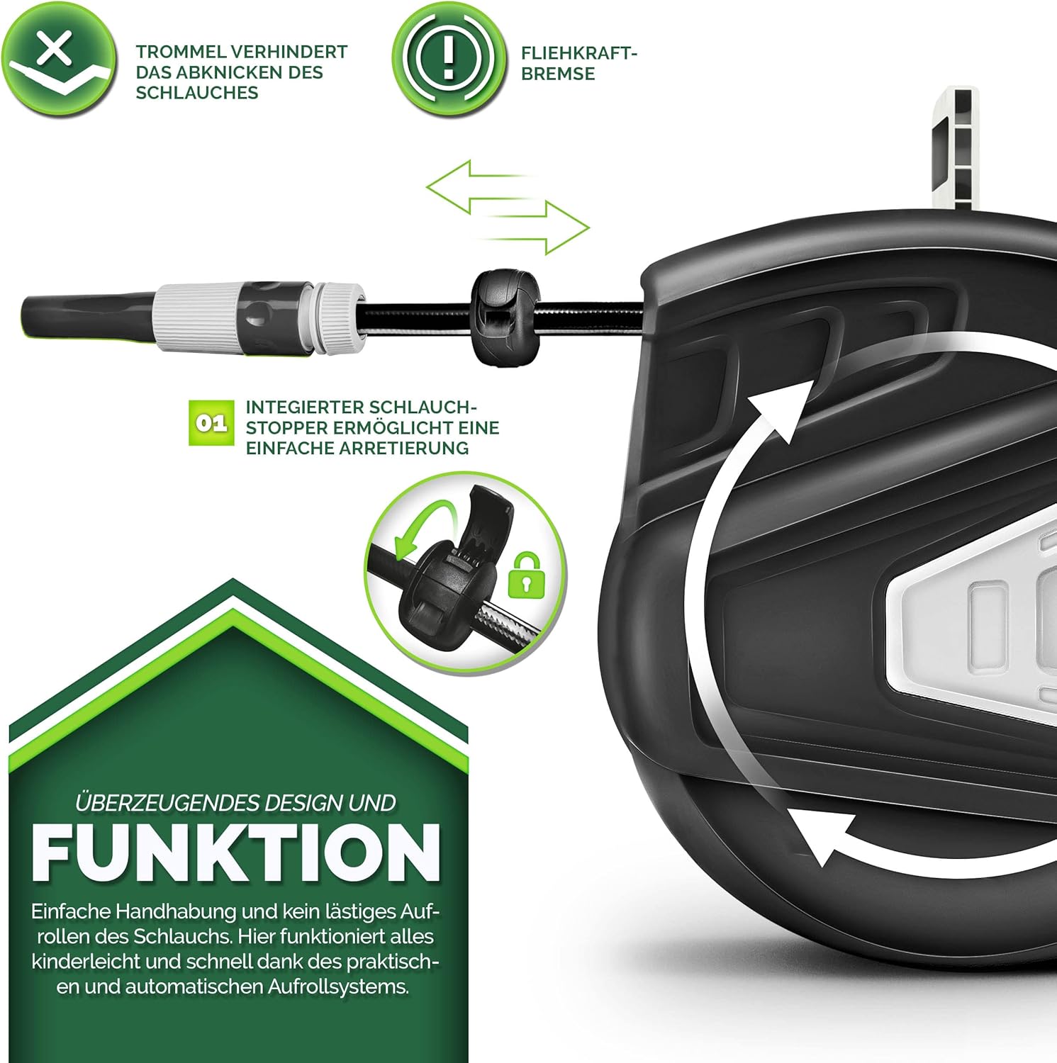 Thumbnail 2 de Avvolgitubo da Giardino 30+2m di tillvex: montaggio a parete, rotazione 180° e riavvolgimento automatico