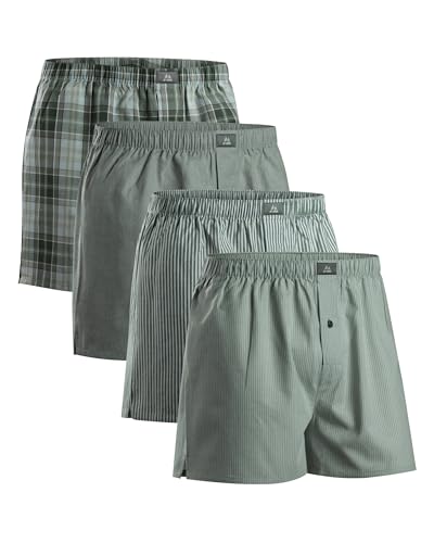 Detalle de DANISH ENDURANCE Boxers Tissés Hommes – Lot de 4 ou 6 en coton biologique, Vert Mélangé/Rayures, taille XXXL
