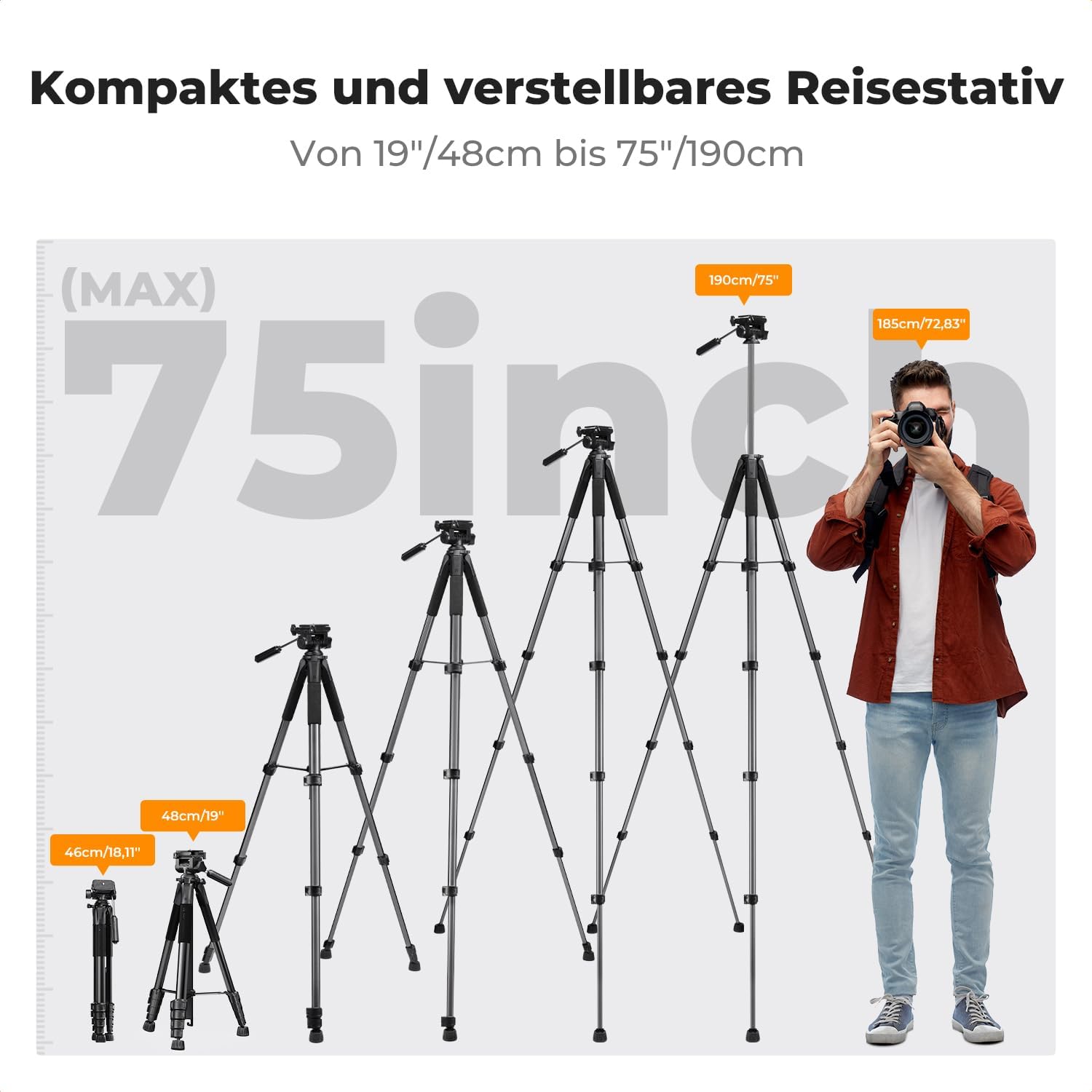 Detalle 2 de K&F CONCEPT S255A3+BV01 Reisestativ 190 cm