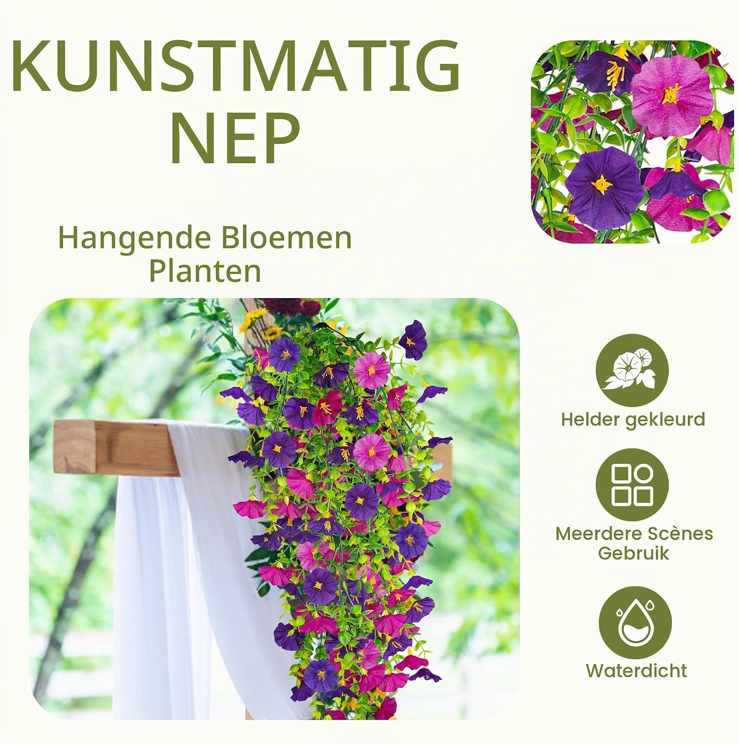 Thumbnail 4 de ADORAMOUR kunstmatige morning glory-slingers, set van 4, UV-bestendig