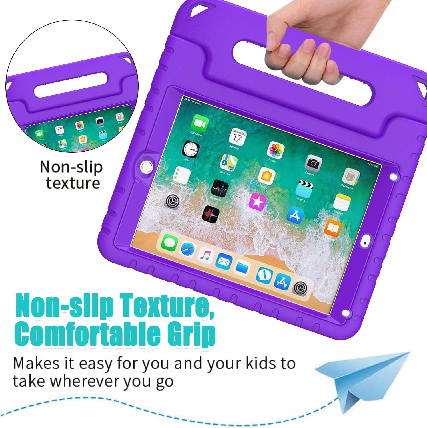 Detalle de Surom Kids Case with Screen Protector for iPad 9.7-inch (2017/2018, iPad Air 2) in Purple