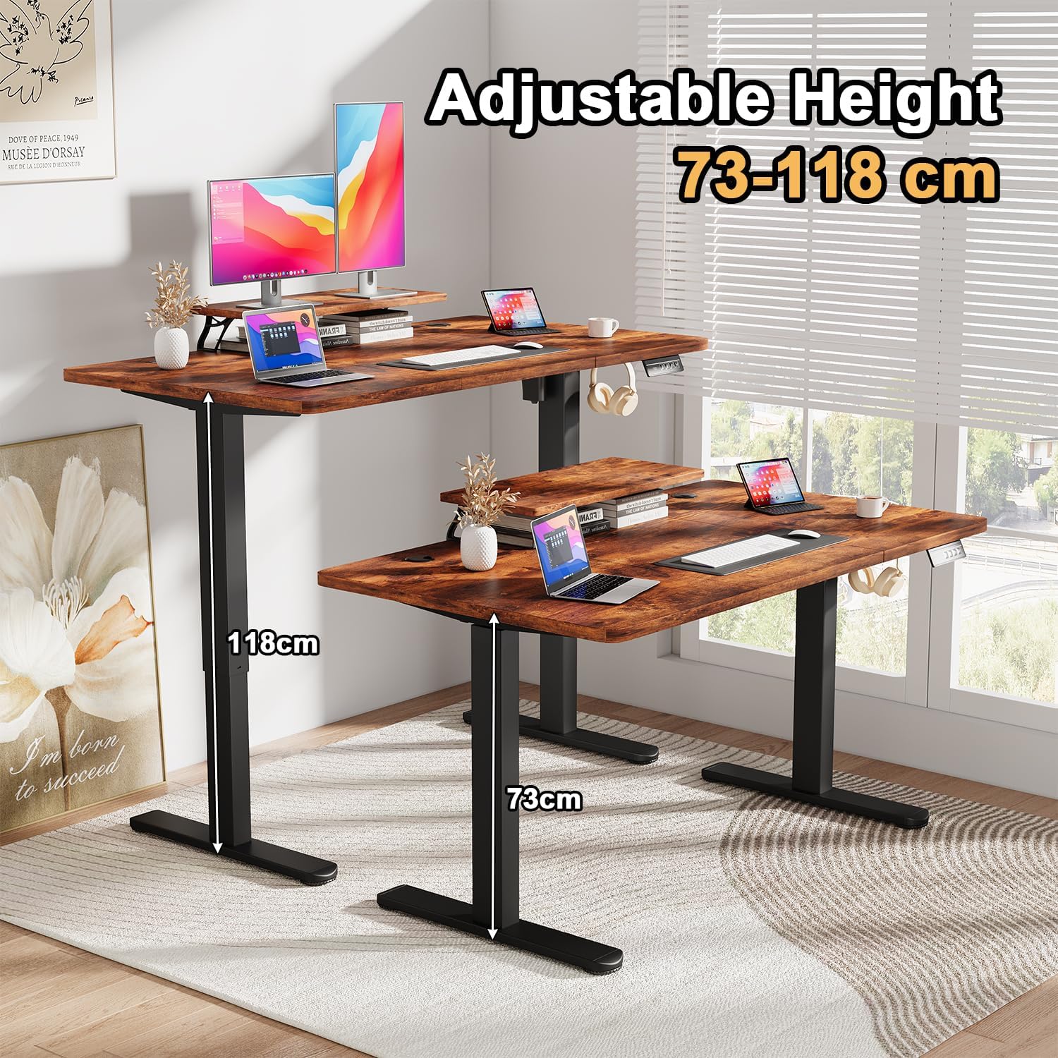 Detalle de JUMMICO Scrivania regolabile in Altezza 140 x 60 cm – Ufficio elettrica con memoria