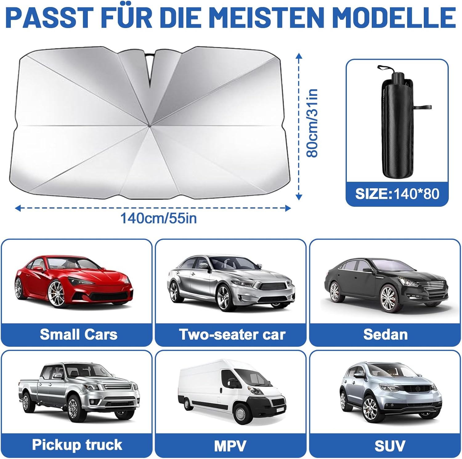 Thumbnail 5 de Beurseaf Sonnenschutz für die Frontscheibe innen (faltbar, UV-geschützt) – 140 x 80 cm