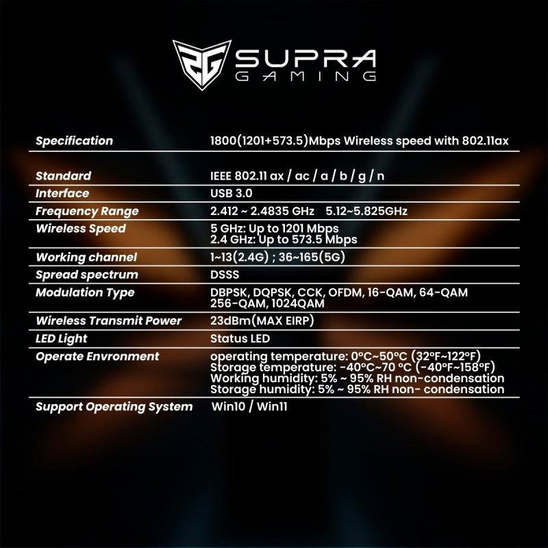 Thumbnail 2 de Adaptador USB Supra Gaming WD-AX1850C Wi-Fi 6 AX1800 Doble Banda