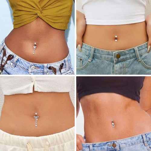 Detalle de Nelytiya 5Pcs Silver Dangly Belly Button Bars Set