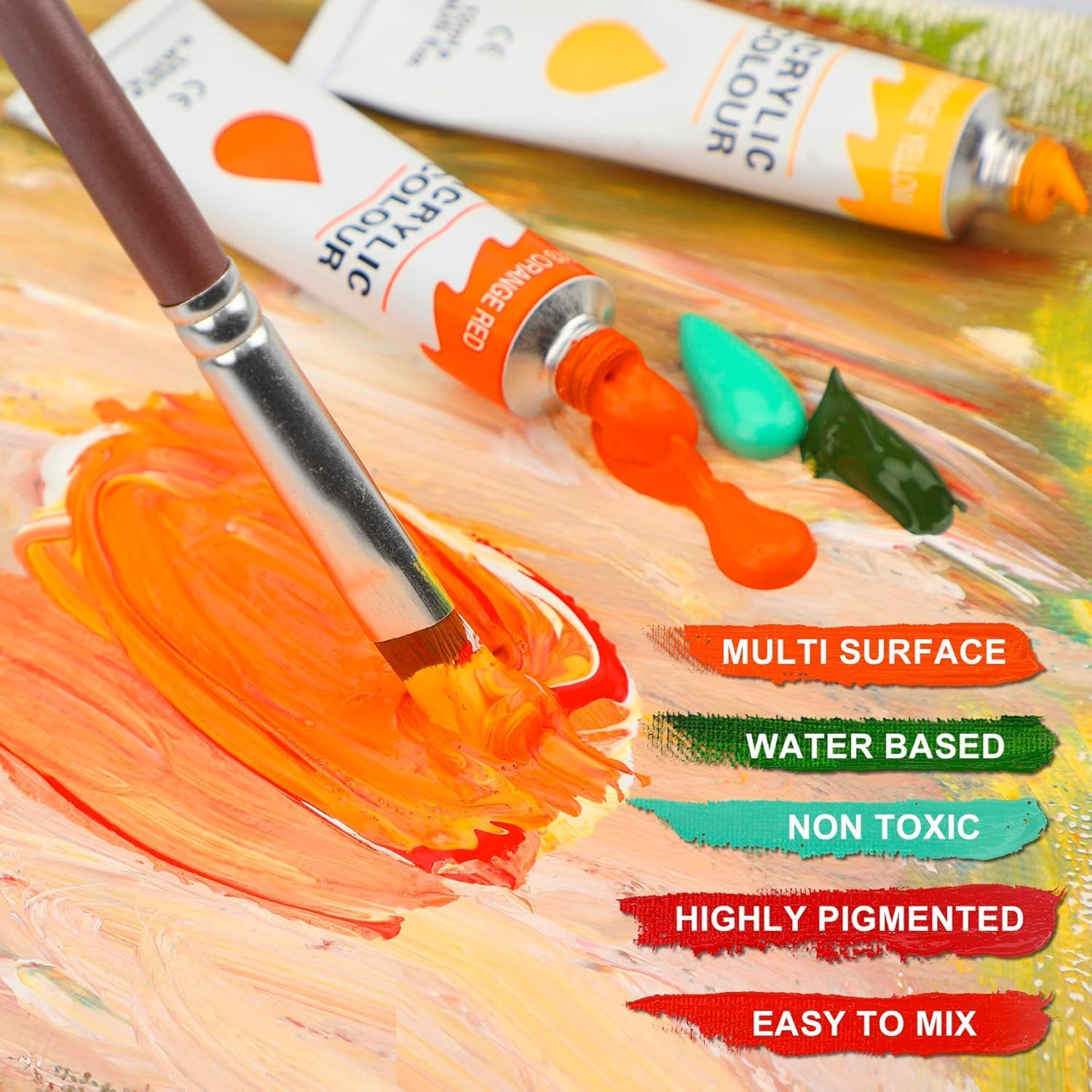 Thumbnail 1 de Halobios 24-Color Acrylic Paint Set (12ml) with Brushes, Palette and Canvas – Practical Starter Kit