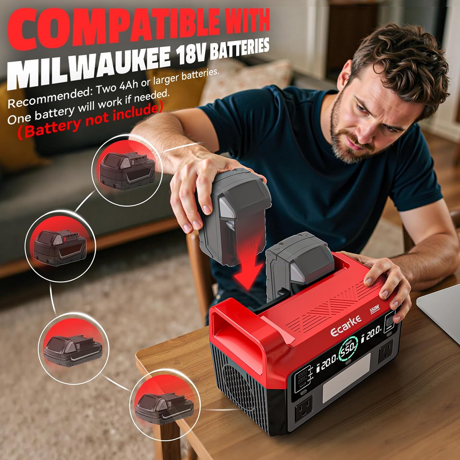 Thumbnail 6 de Portable 550W Power Inverter for Milwaukee 18V Battery Stations ๐(but must end with product category emoji).