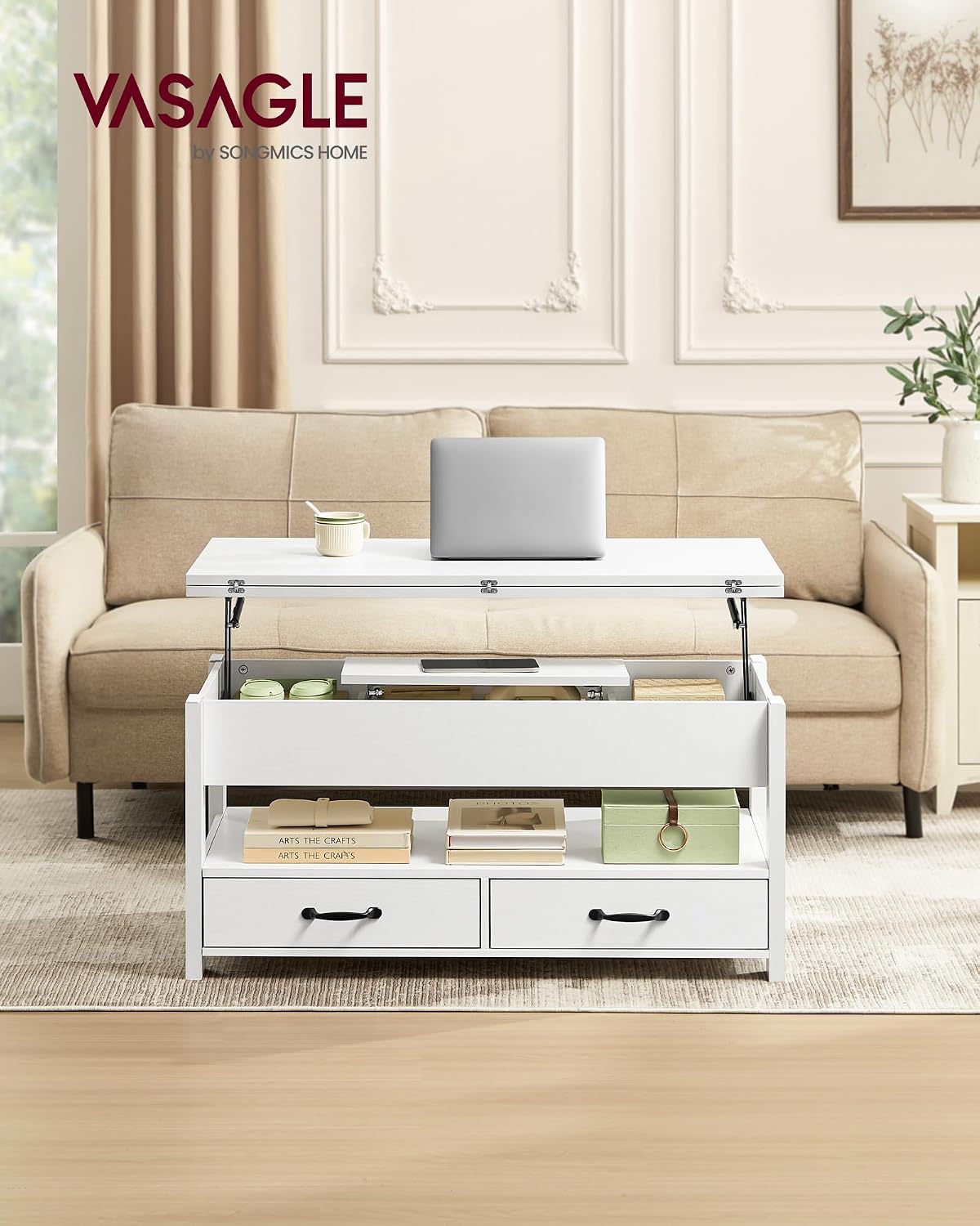 Detalle 2 de VASAGLE LCT254W02 table basse relevable 45min 🛋